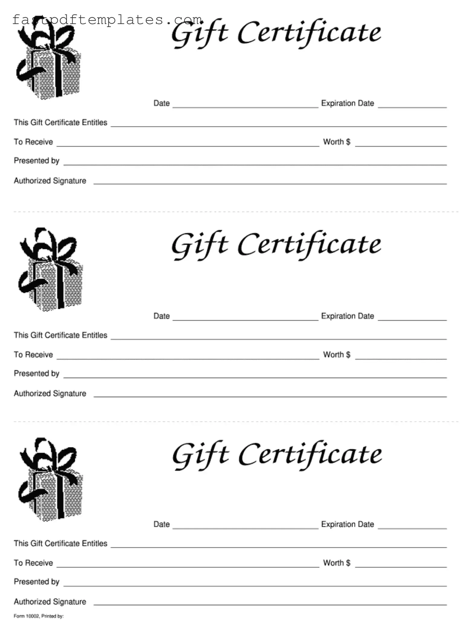 Blank Gift Certificate Form