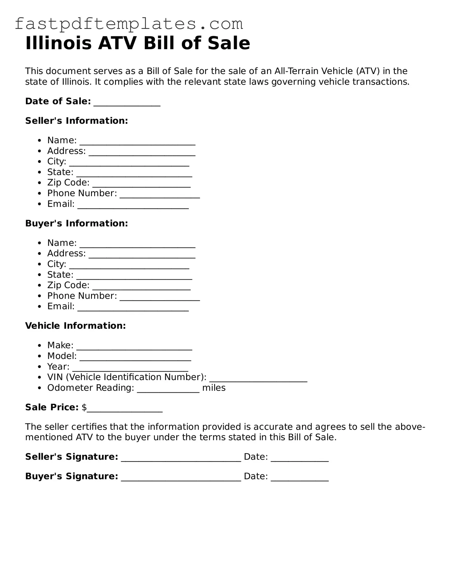 Attorney-Approved Illinois ATV Bill of Sale Document