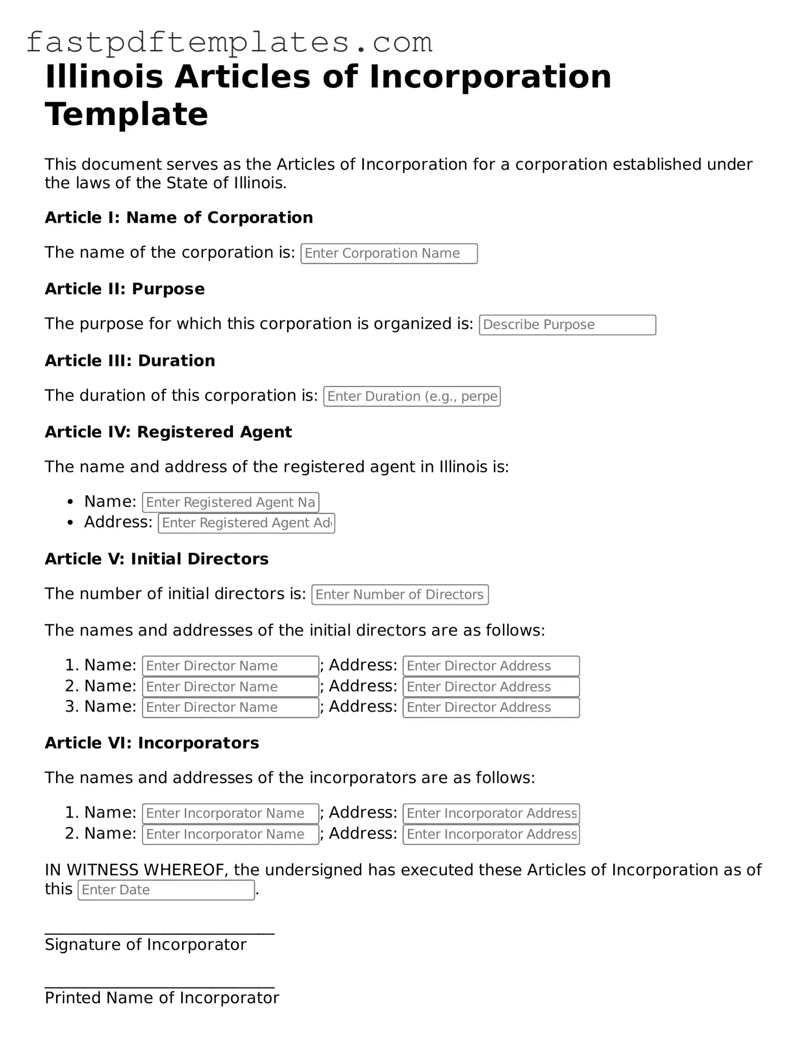 Attorney-Approved Illinois Articles of Incorporation Document