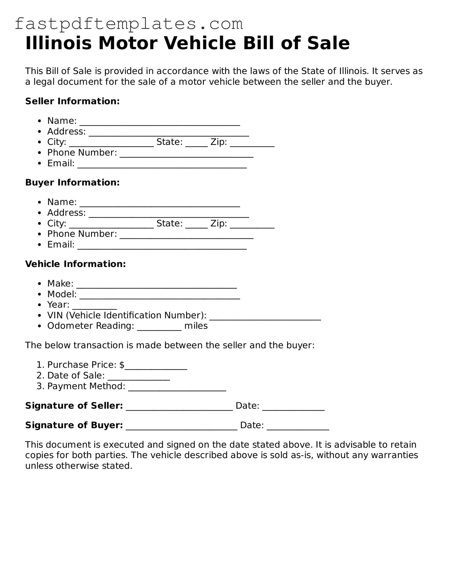 Attorney-Approved Illinois Motor Vehicle Bill of Sale Document