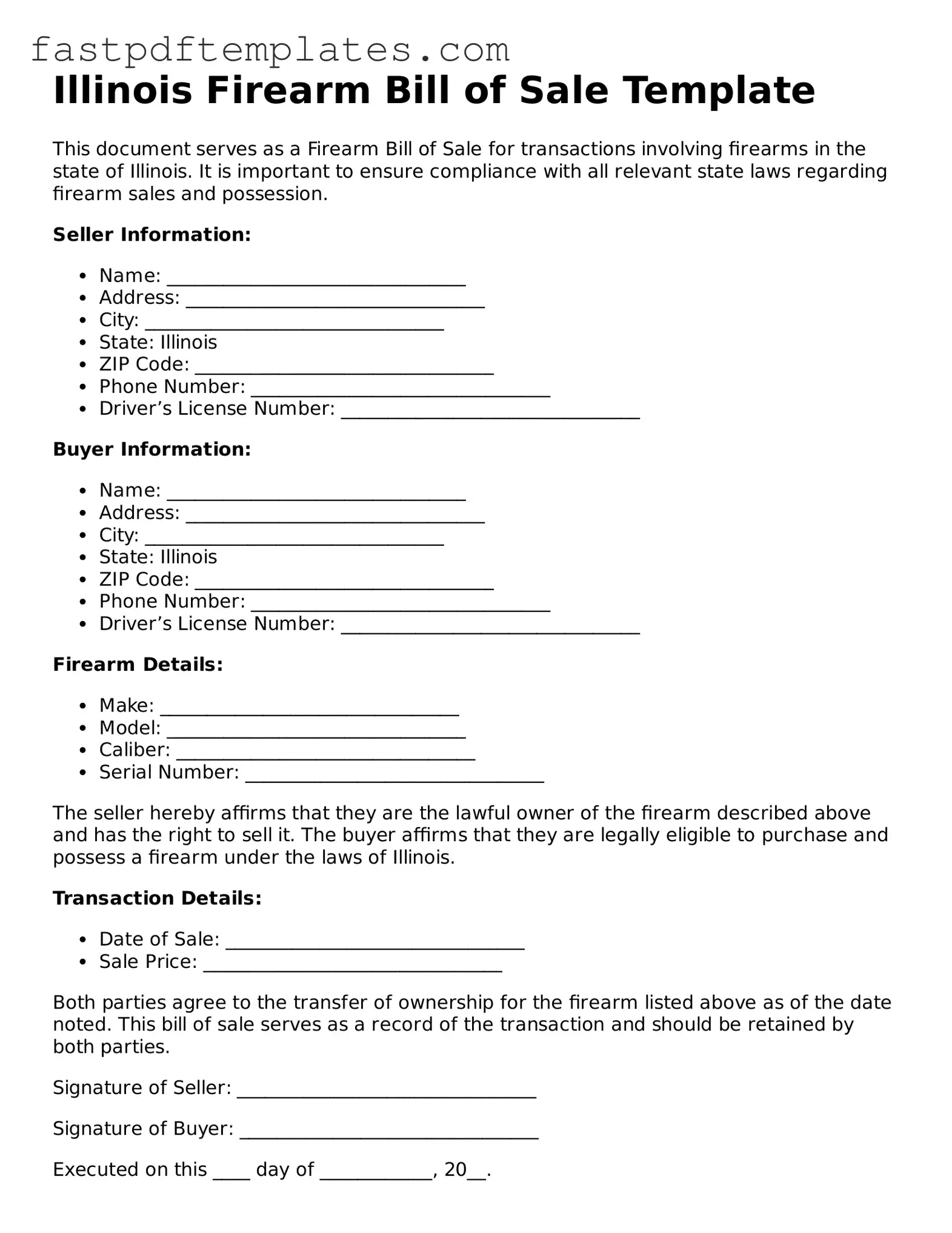 Attorney-Approved Illinois Firearm Bill of Sale Document