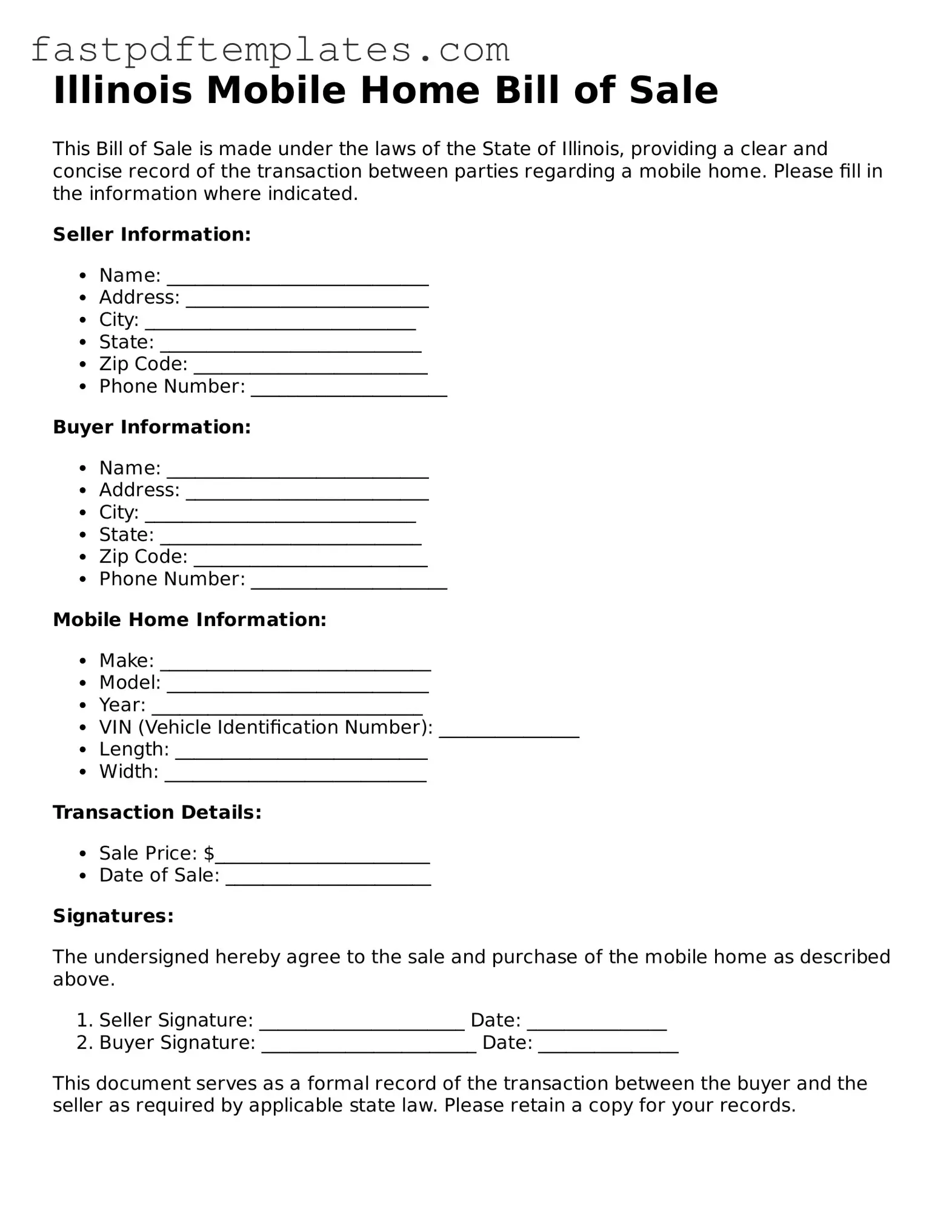 Attorney-Approved Illinois Mobile Home Bill of Sale Document