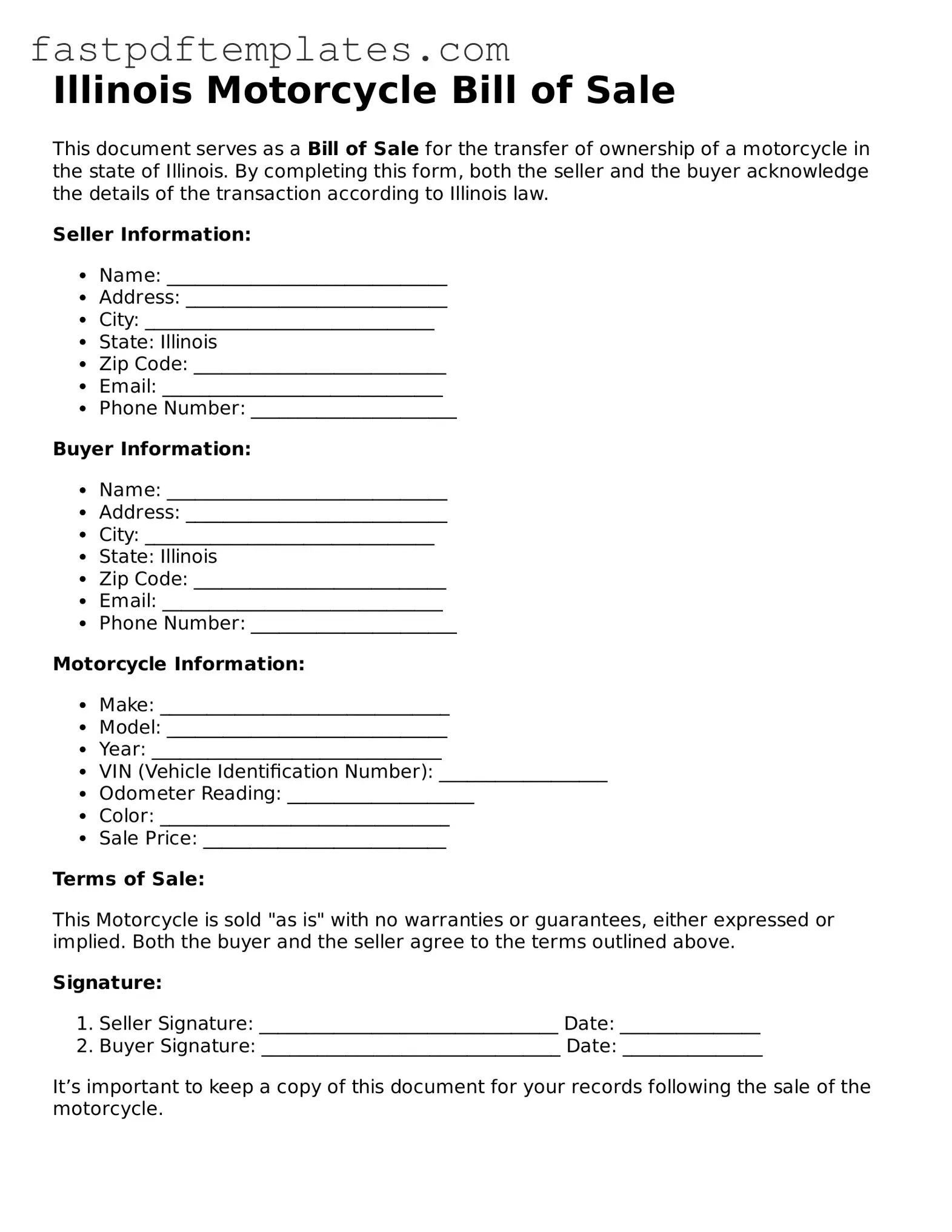 Attorney-Approved Illinois Motorcycle Bill of Sale Document
