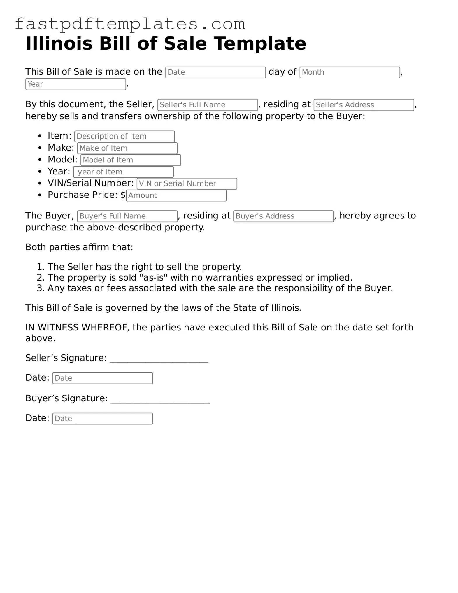 Attorney-Approved Illinois Bill of Sale Document