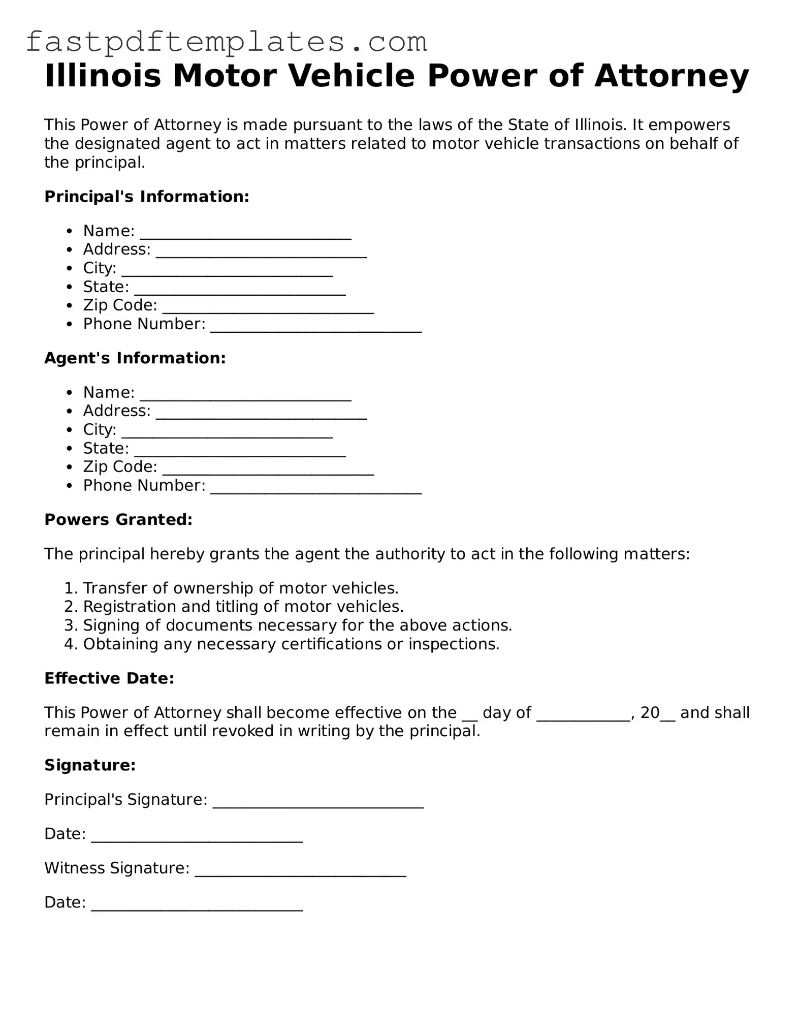 Attorney-Approved Illinois Motor Vehicle Power of Attorney Document
