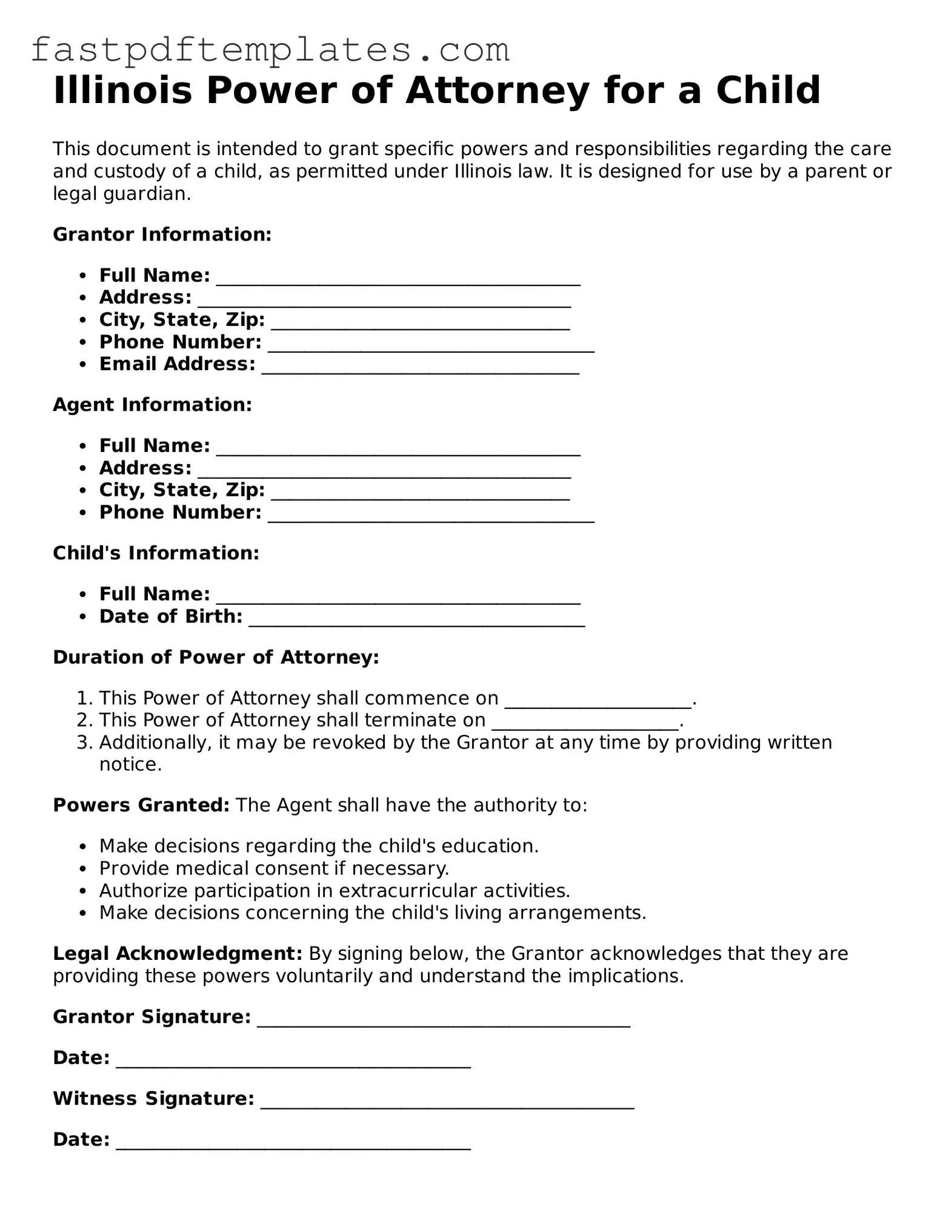 Attorney-Approved Illinois Power of Attorney for a Child Document