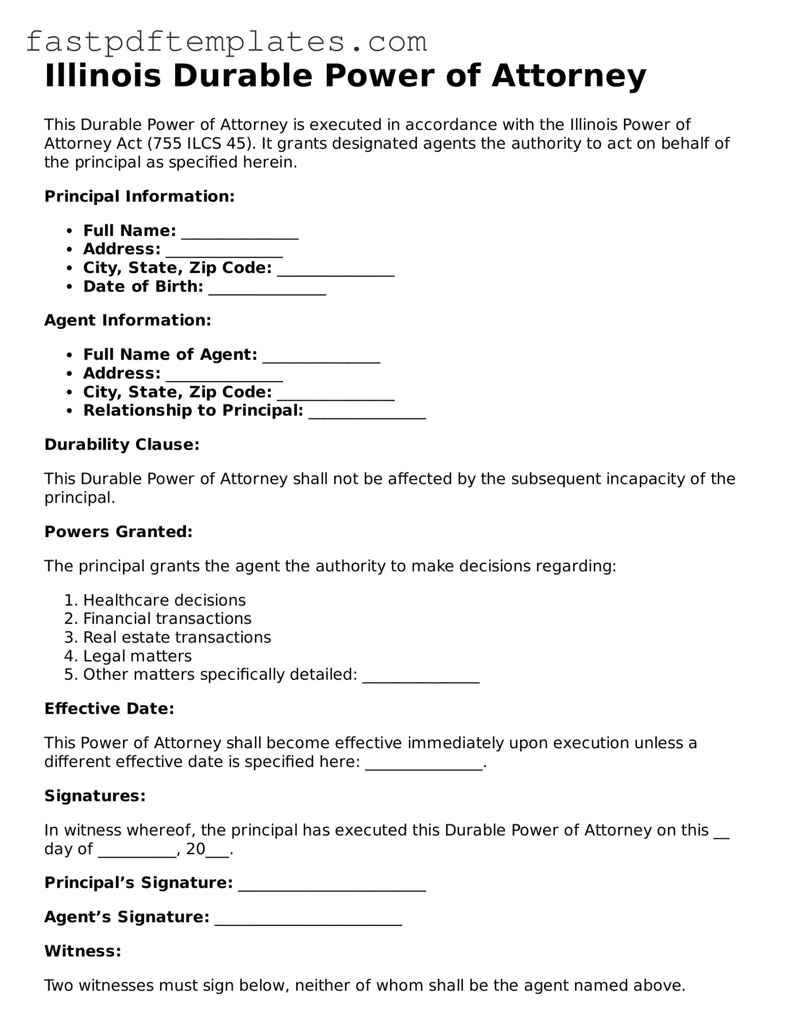 Attorney-Approved Illinois Durable Power of Attorney Document
