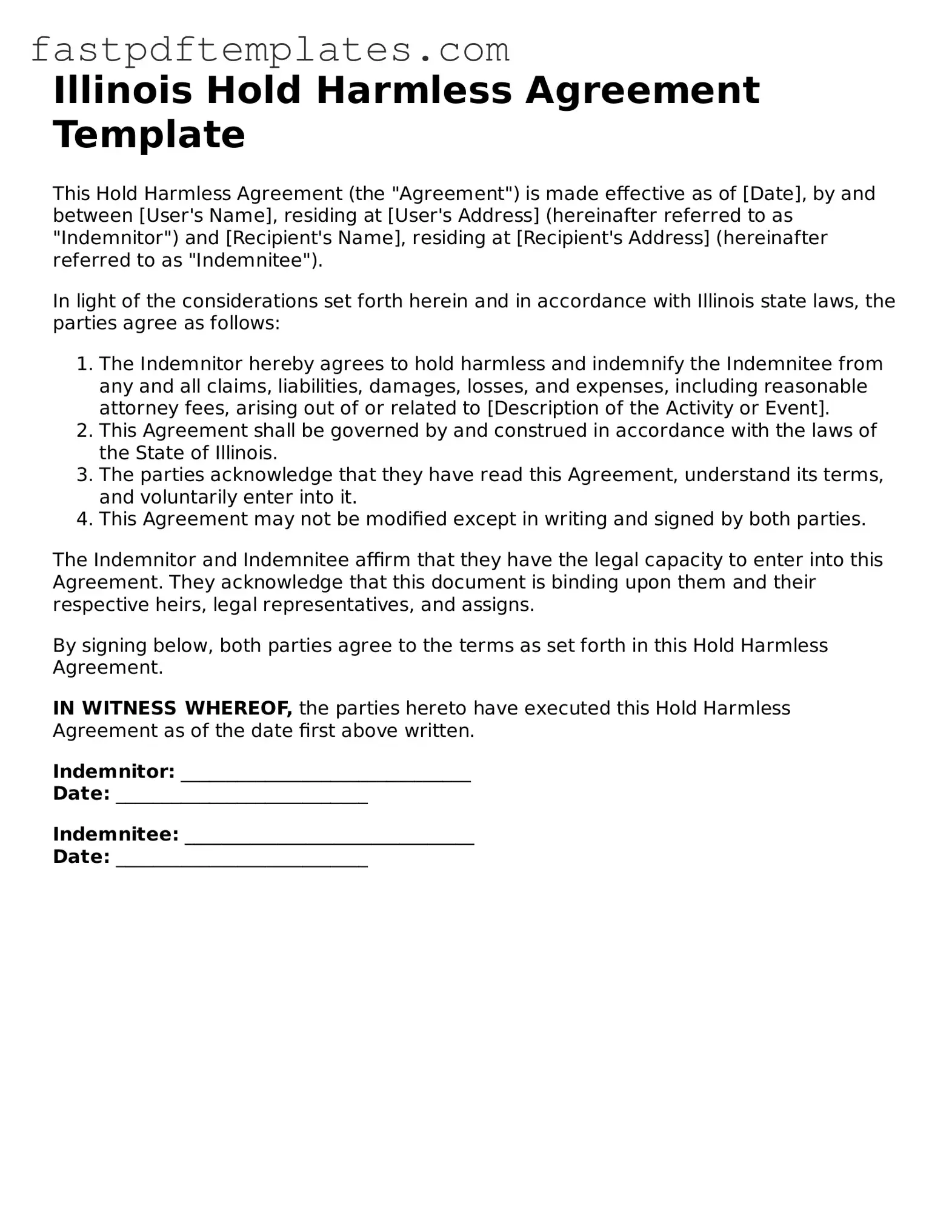 Attorney-Approved Illinois Hold Harmless Agreement Document