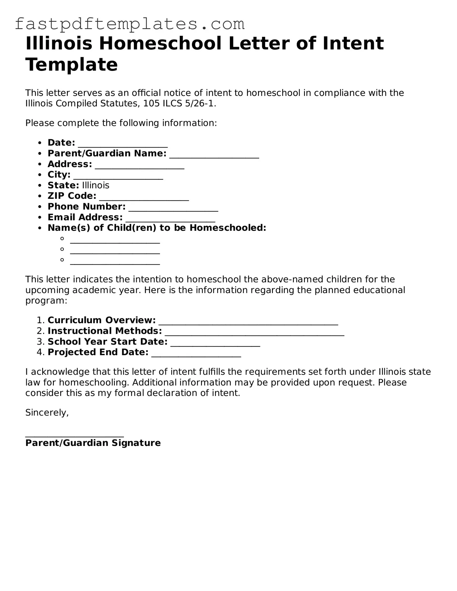 Attorney-Approved Illinois Homeschool Letter of Intent Document