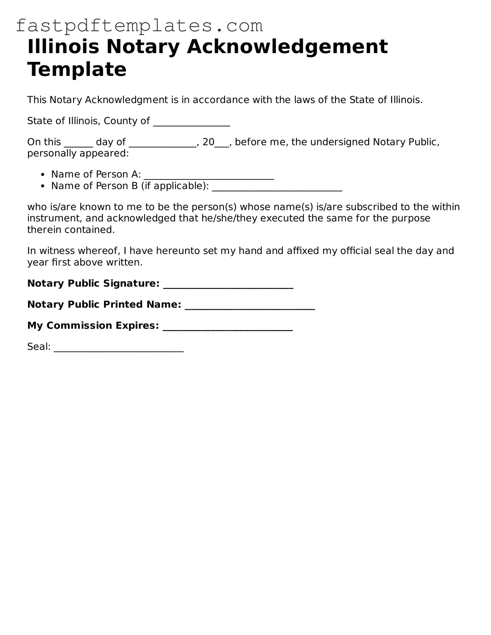 Attorney-Approved Illinois Notary Acknowledgement Document