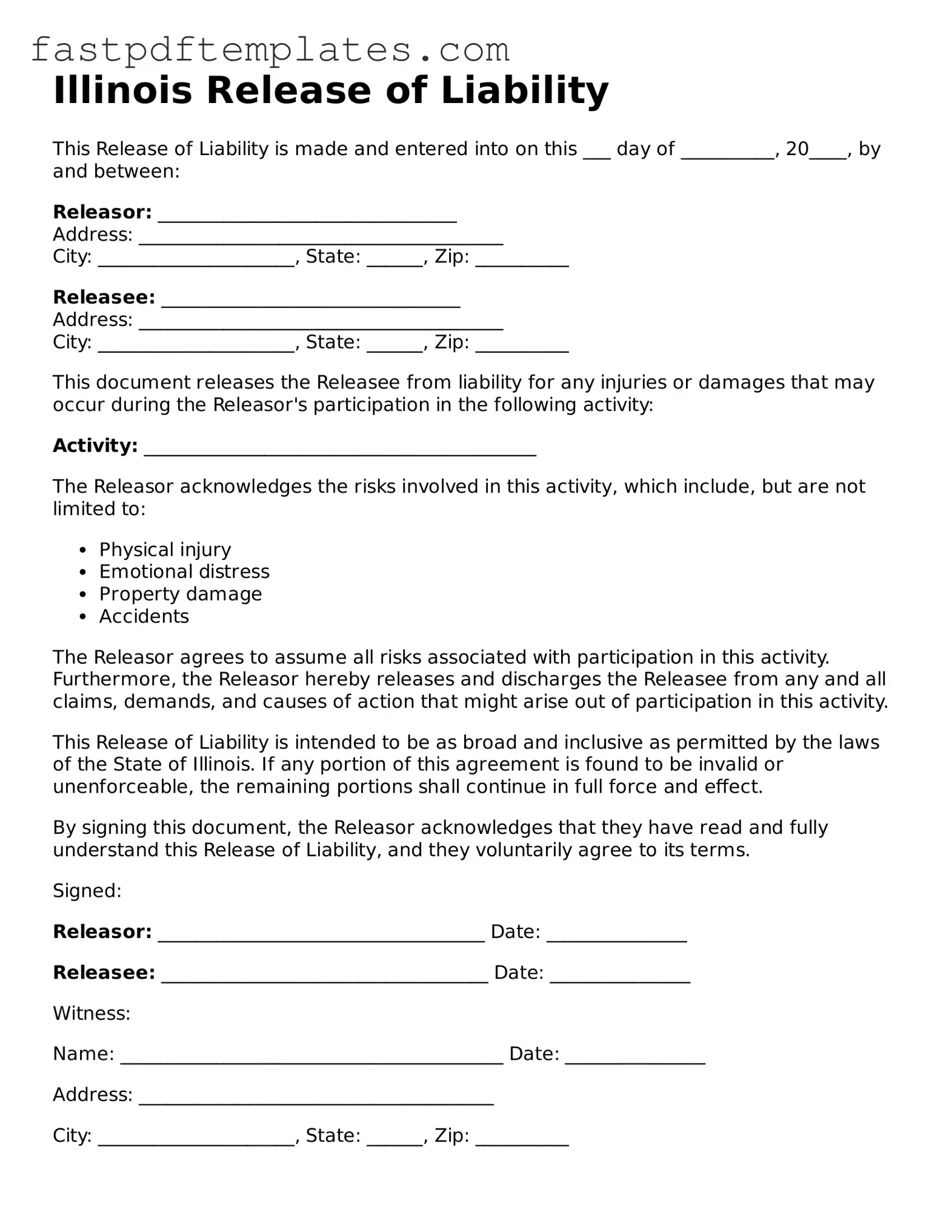 Attorney-Approved Illinois Release of Liability Document