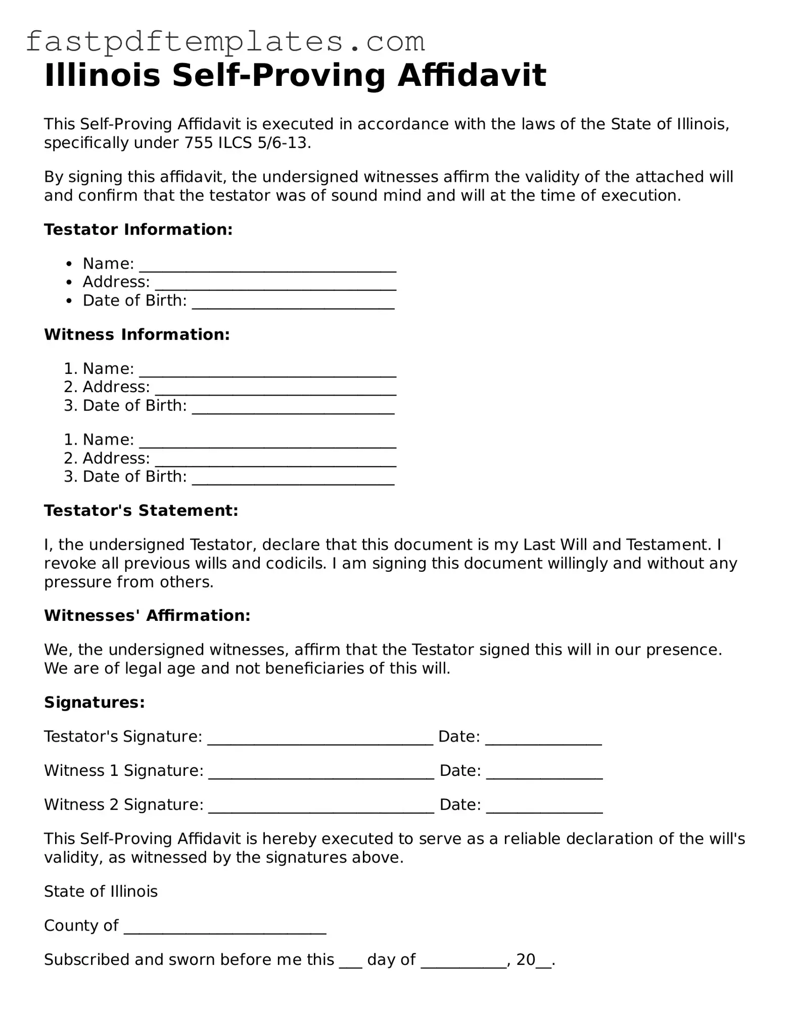 Attorney-Approved Illinois Self-Proving Affidavit Document