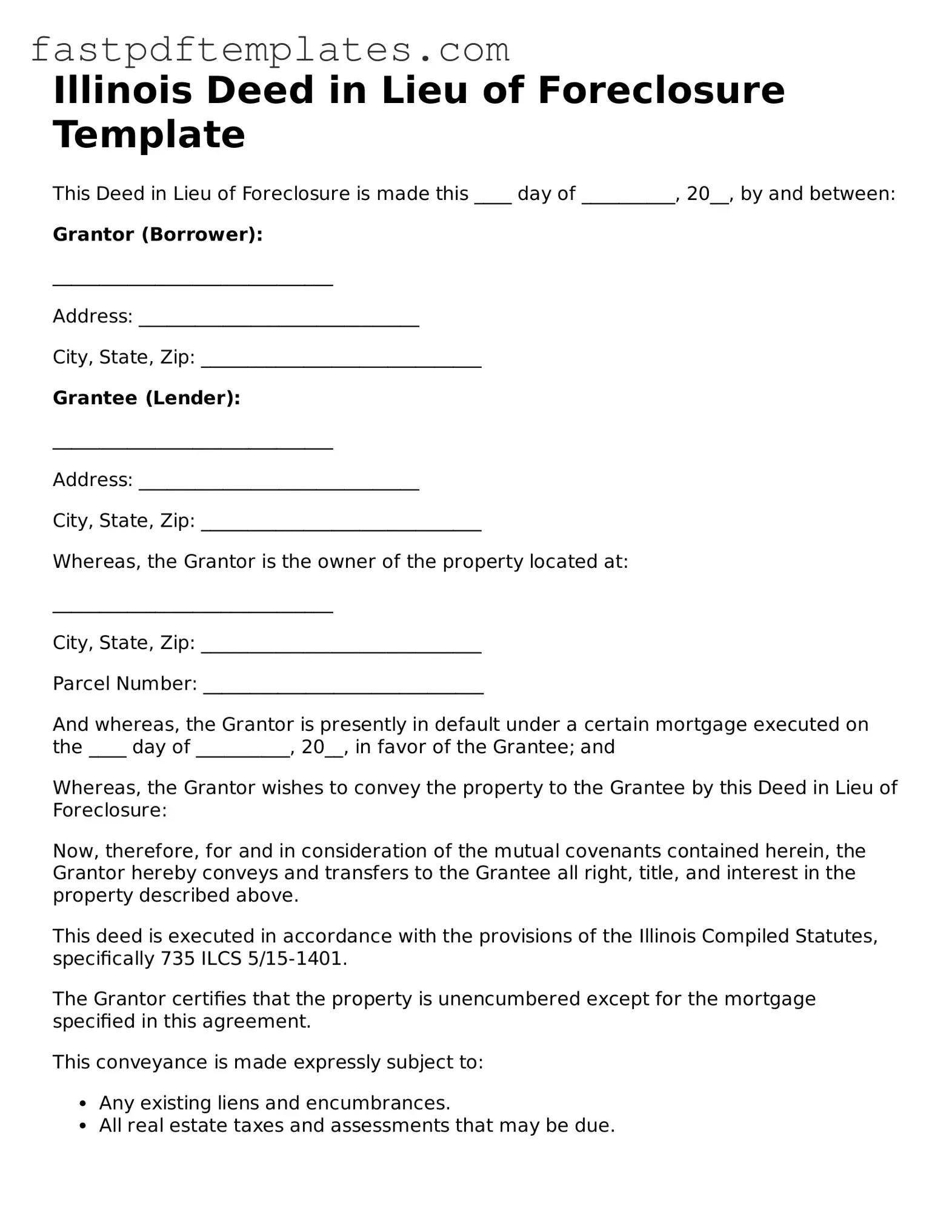 Attorney-Approved Illinois Deed in Lieu of Foreclosure Document
