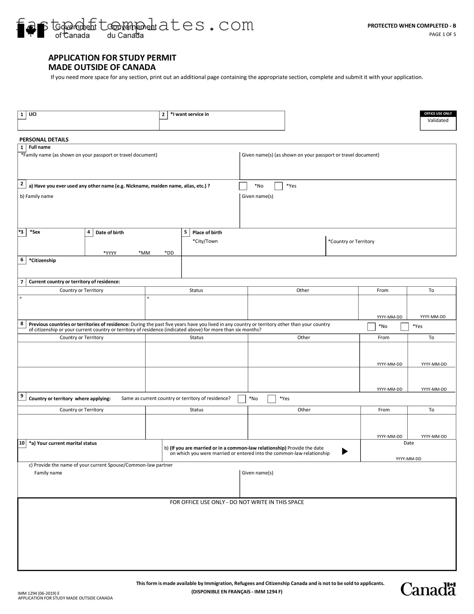 Blank Imm 1294 Form