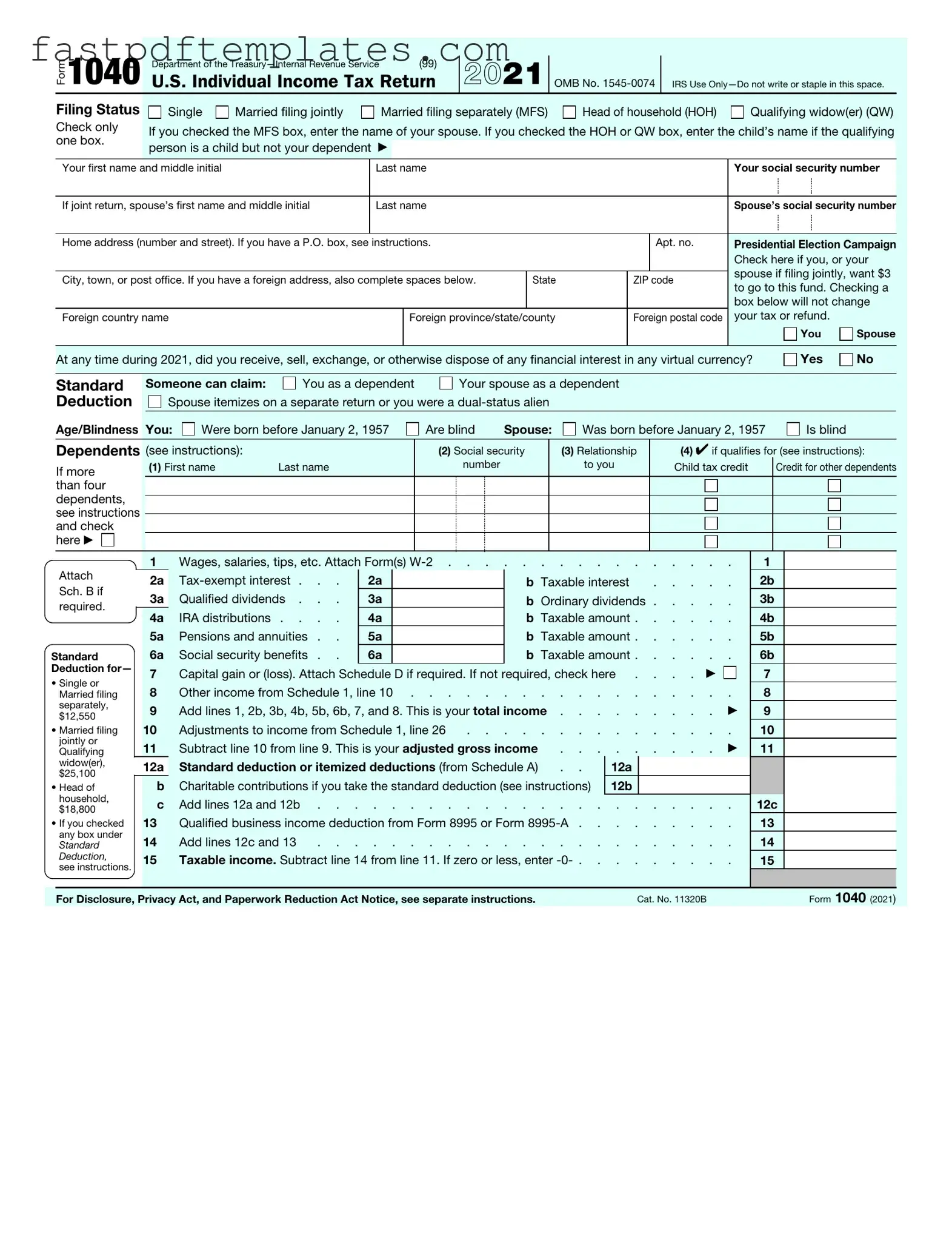 Blank IRS 1040 Form