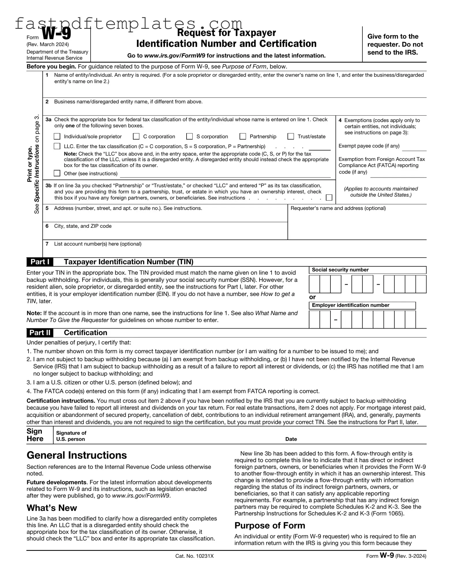 Blank IRS W-9 Form