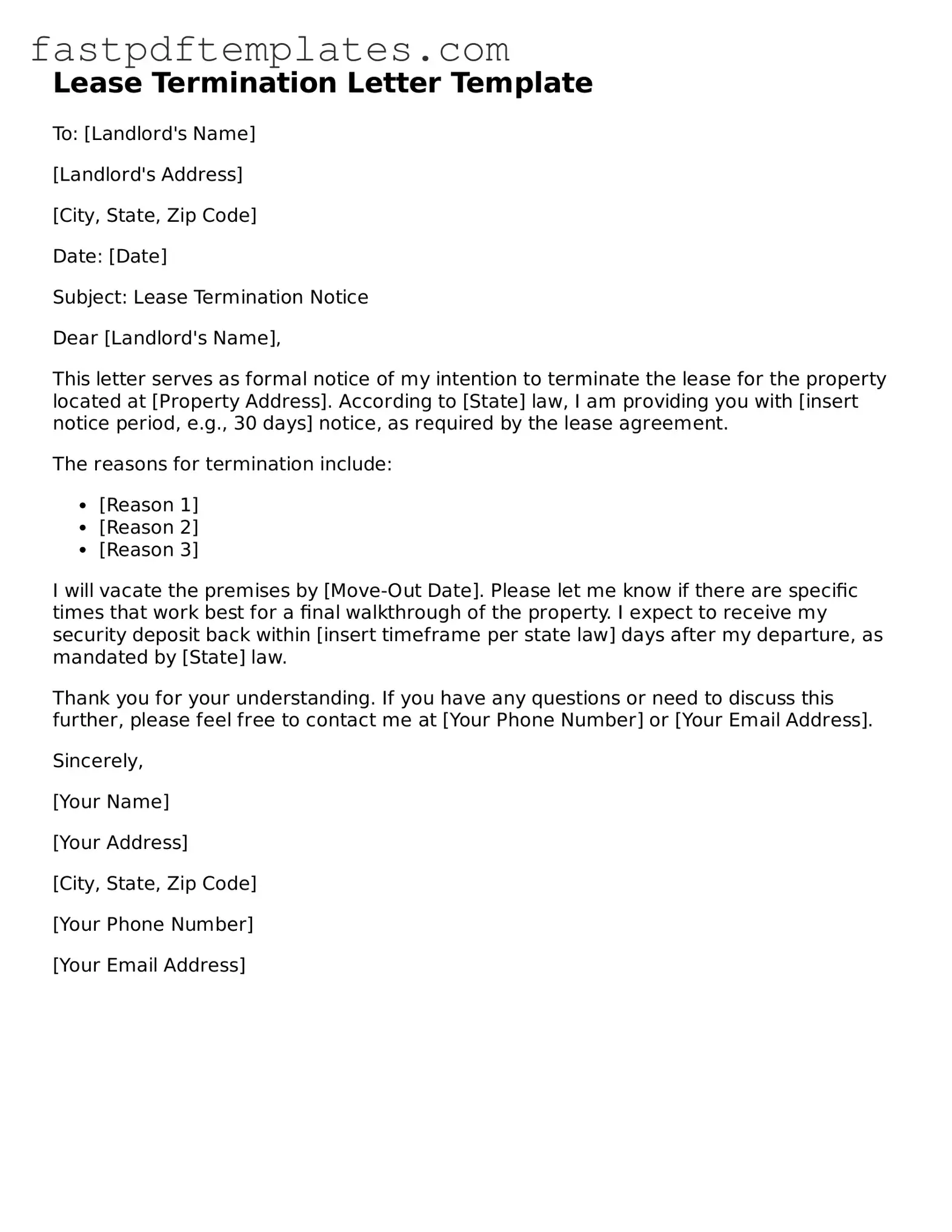Fillable Lease Termination Letter Document