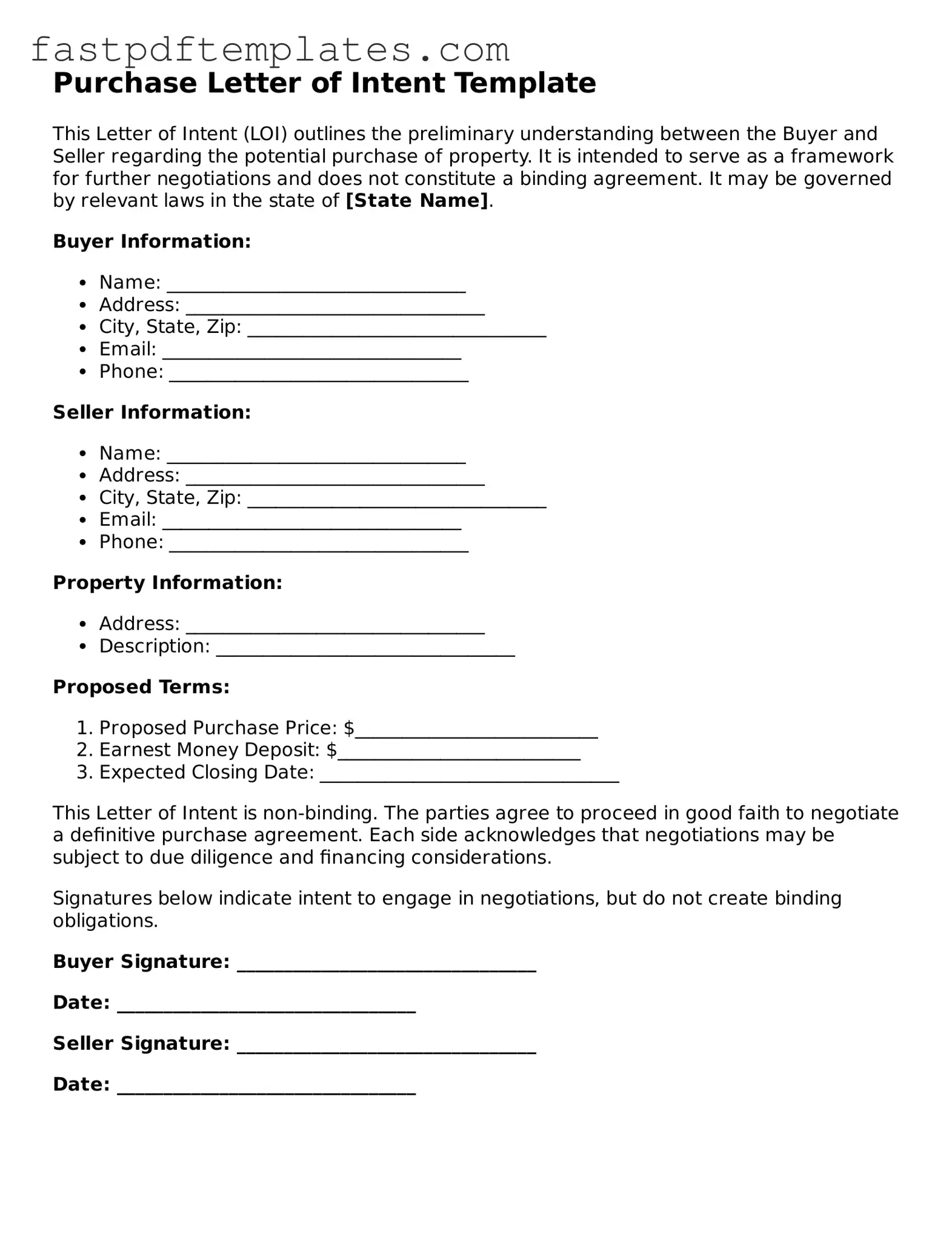 Fillable Purchase Letter of Intent Document