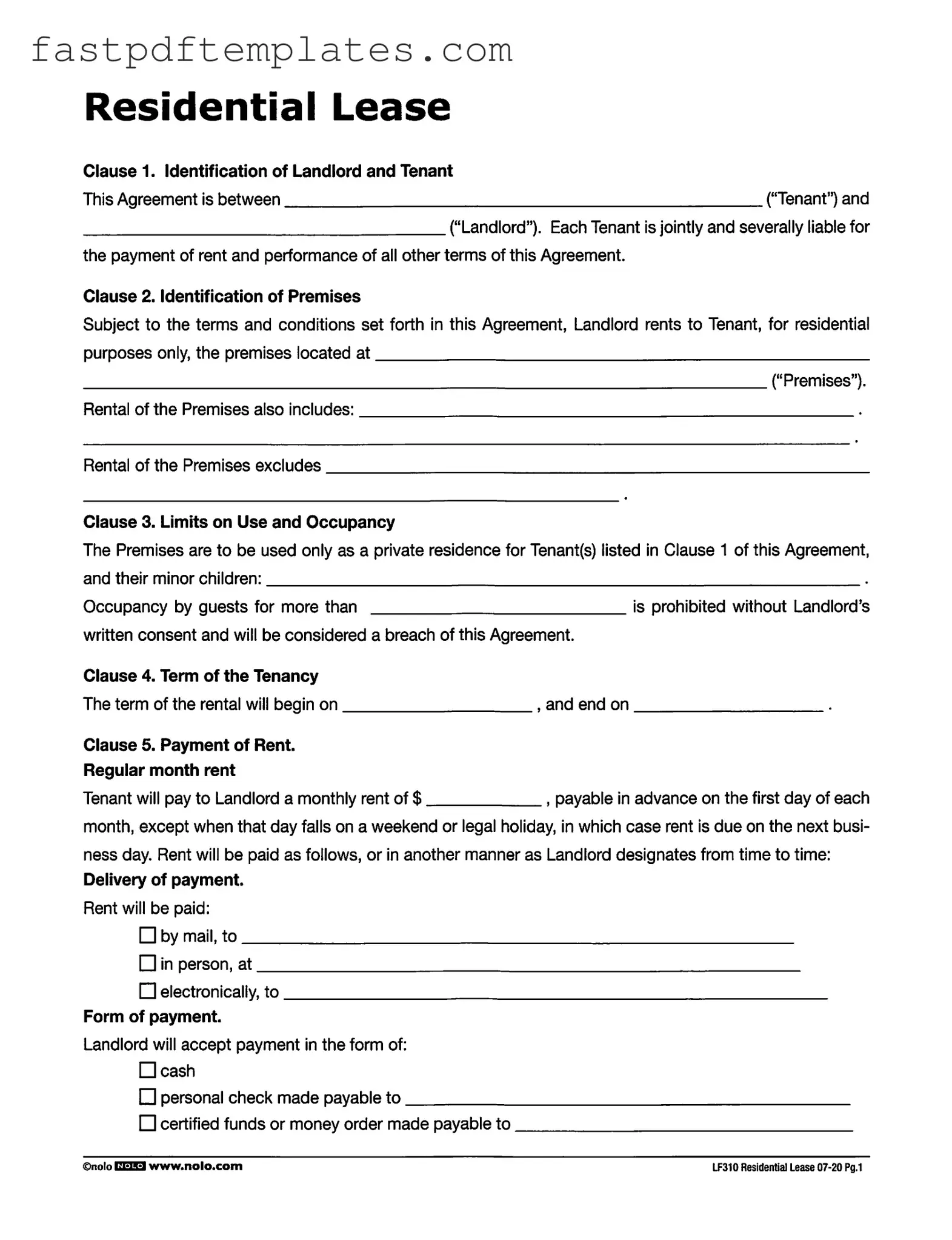 Blank Lf310 Residential Lease Form