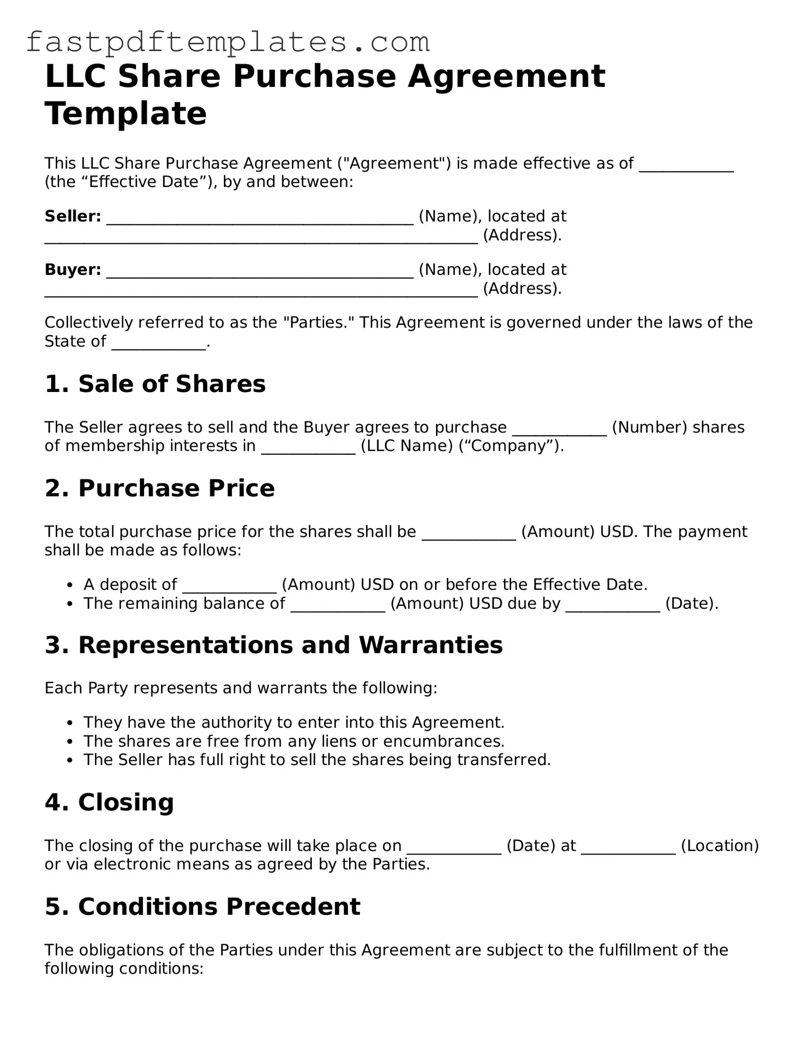 Fillable LLC Share Purchase Agreement Document