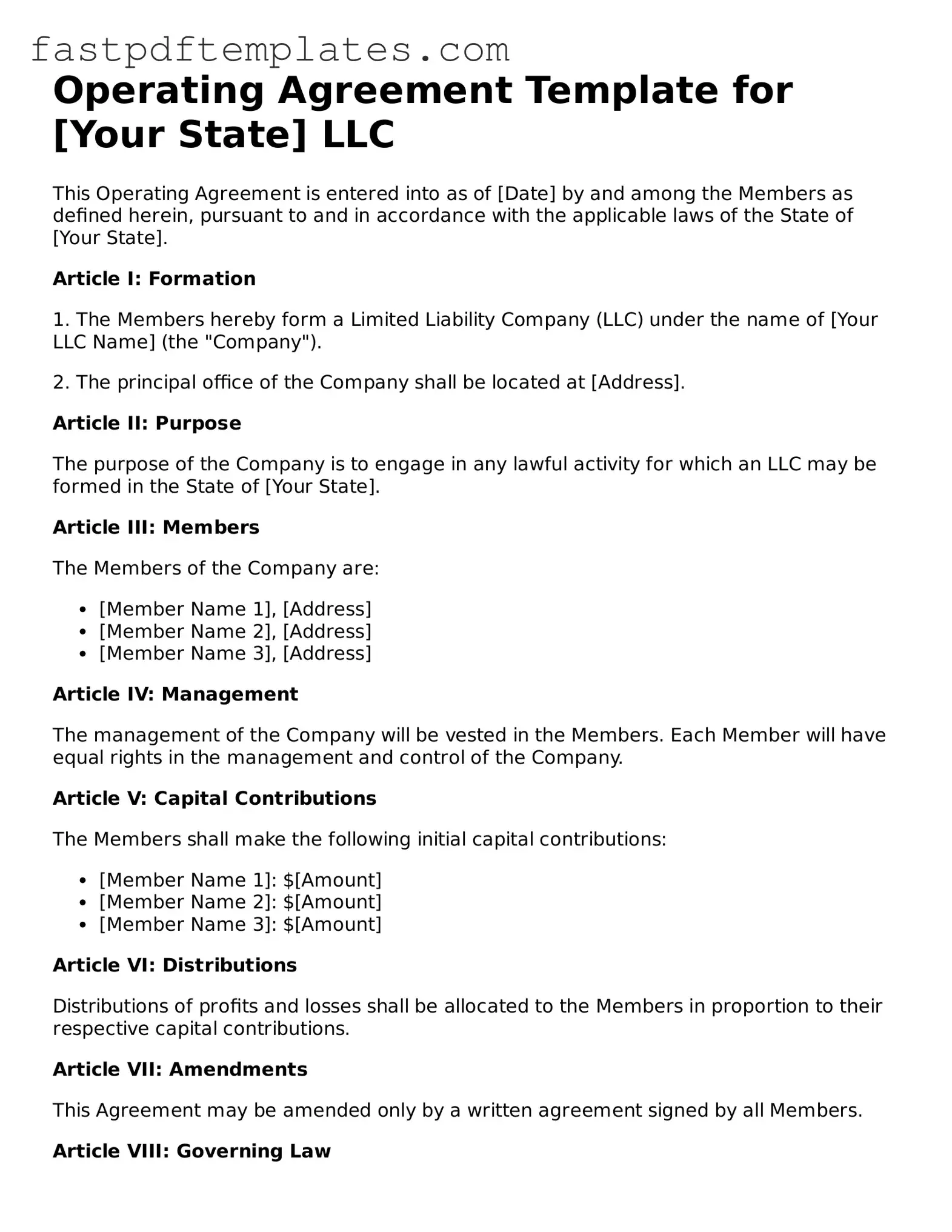 Fillable Operating Agreement Document