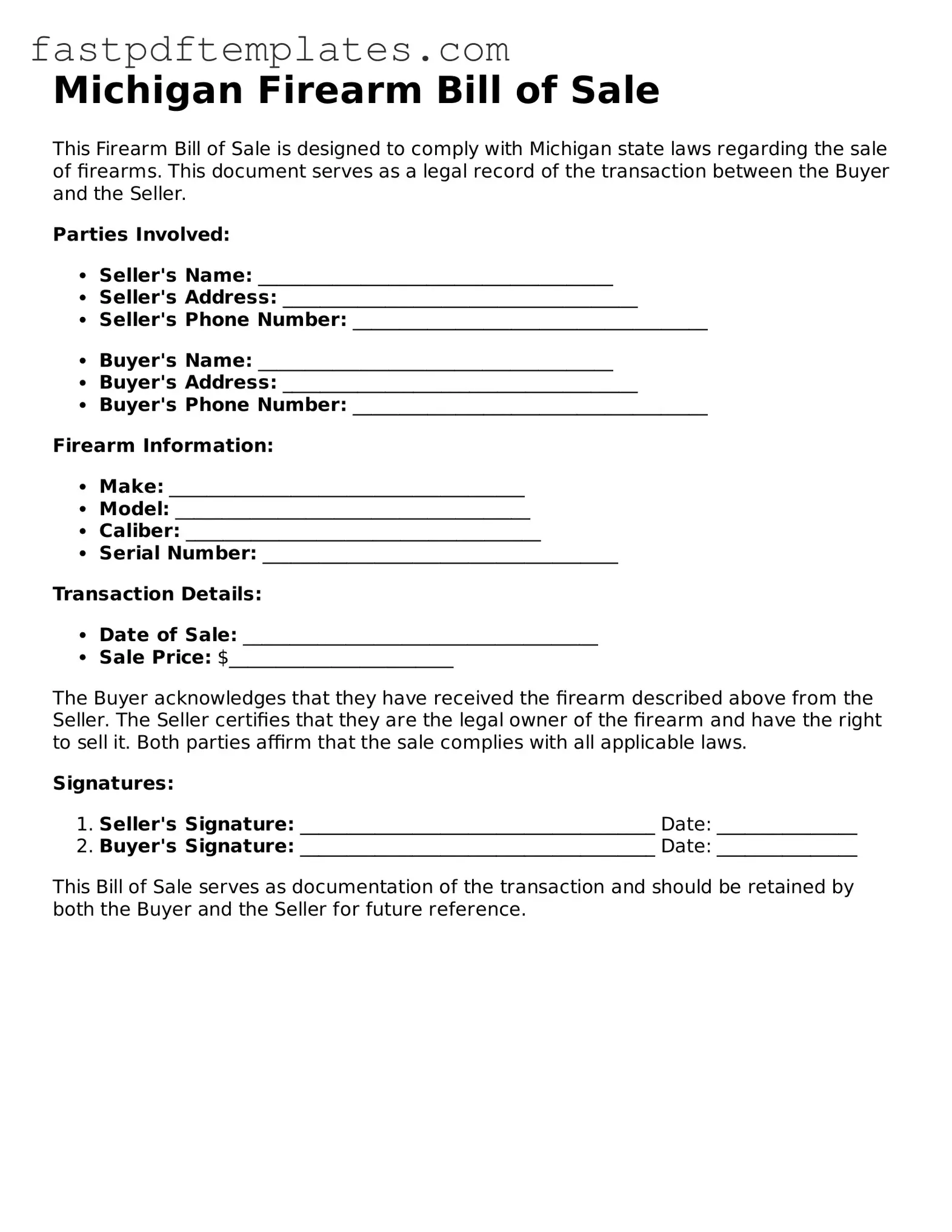 Attorney-Approved Michigan Firearm Bill of Sale Document