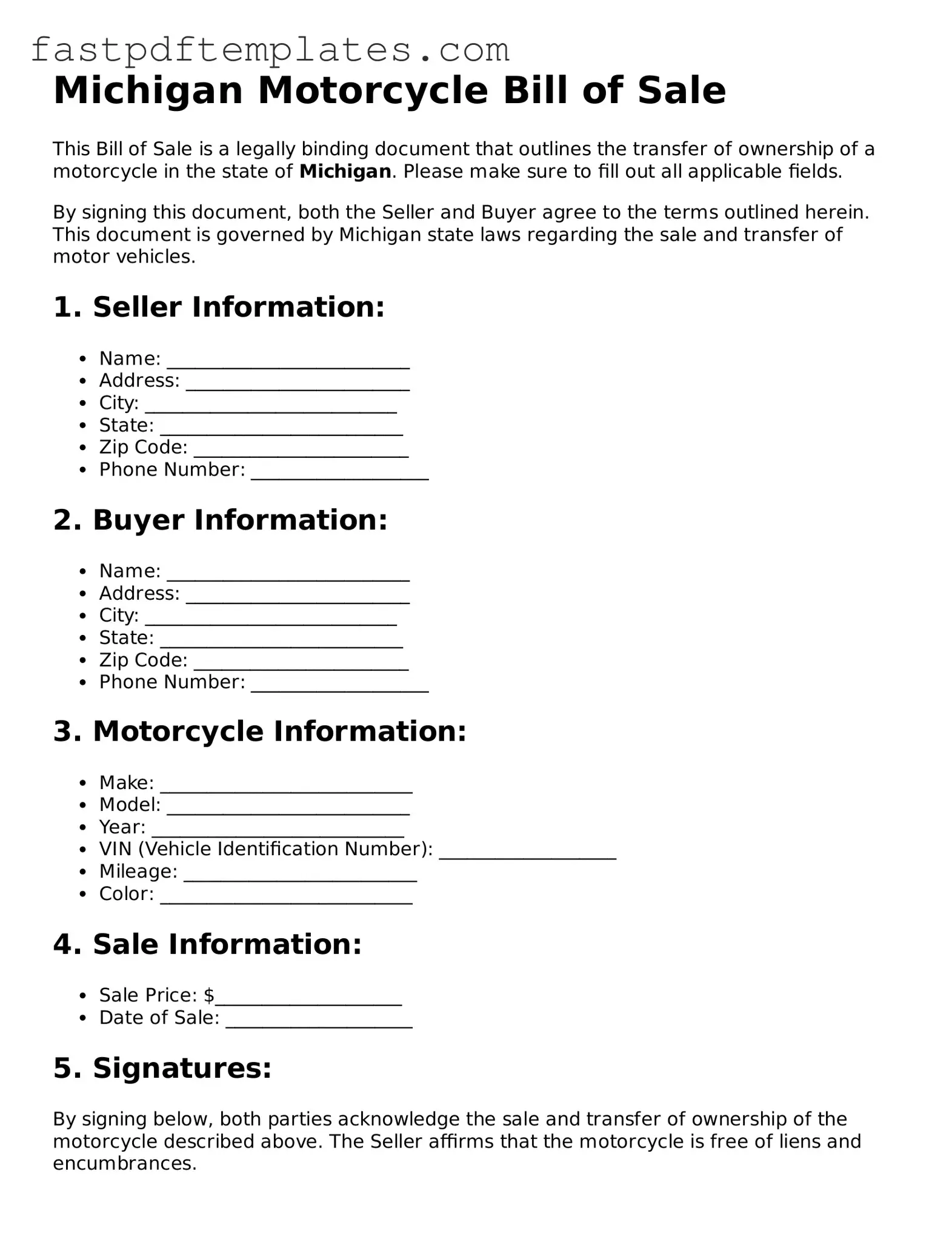 Attorney-Approved Michigan Motorcycle Bill of Sale Document