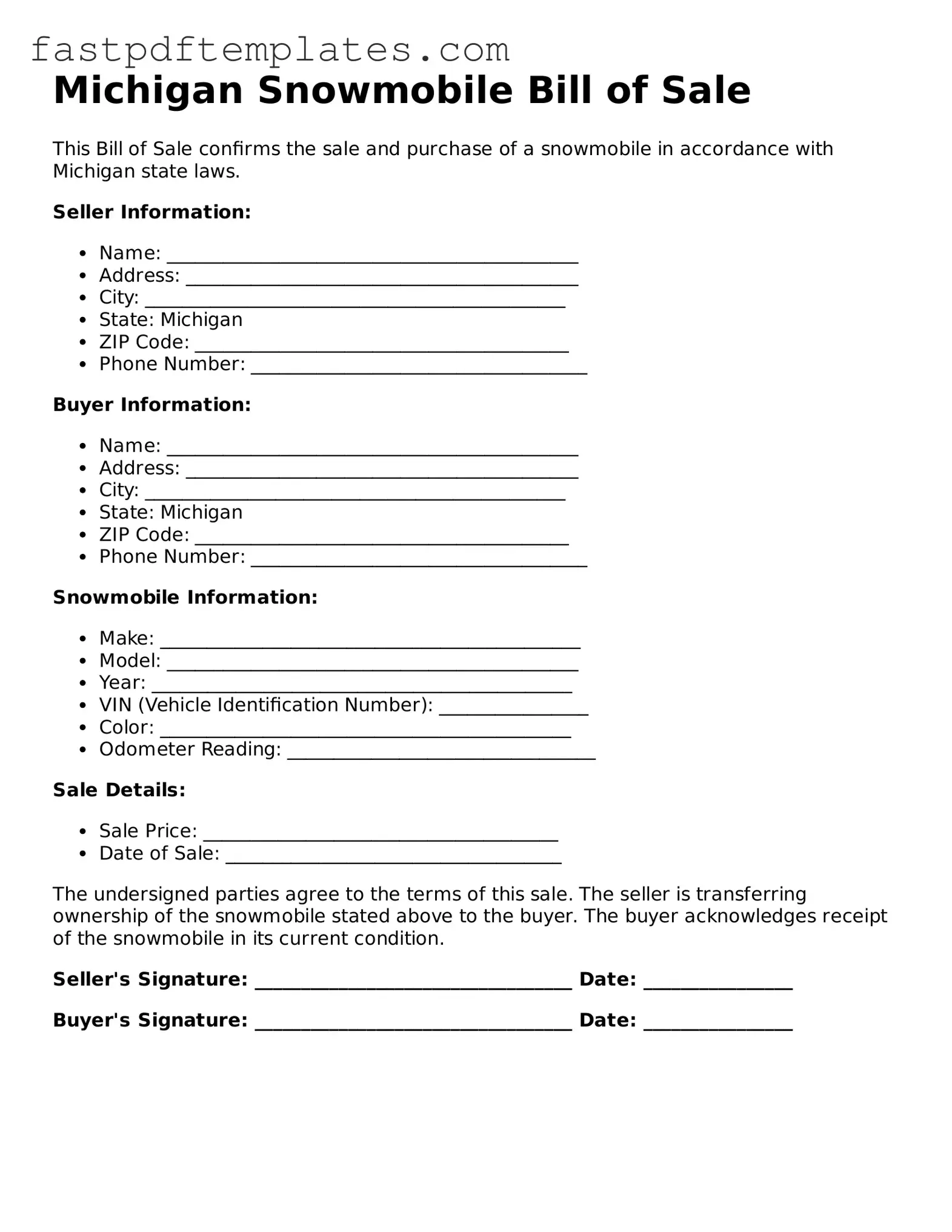 Attorney-Approved Michigan Snowmobile Bill of Sale Document
