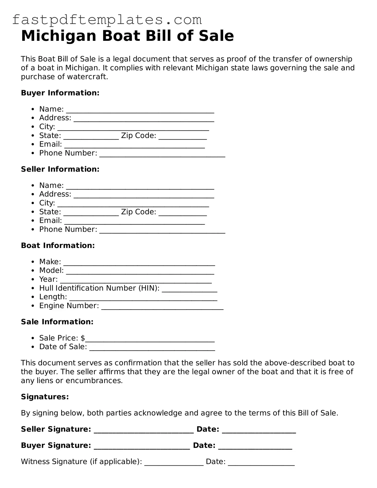 Attorney-Approved Michigan Boat Bill of Sale Document