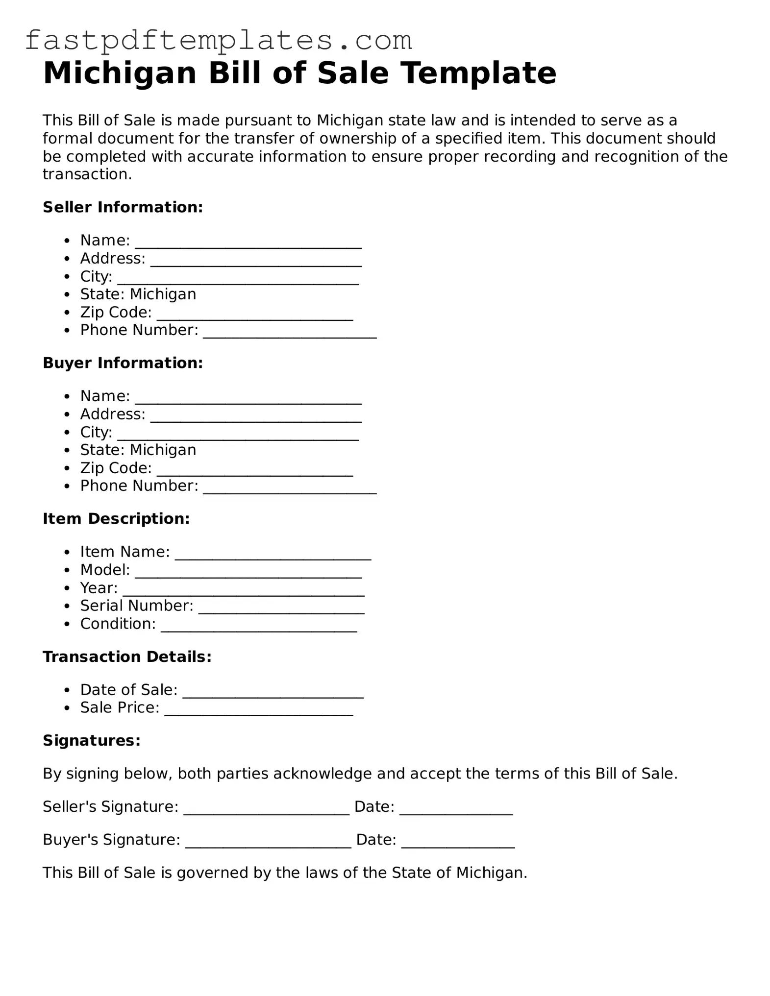 Attorney-Approved Michigan Bill of Sale Document
