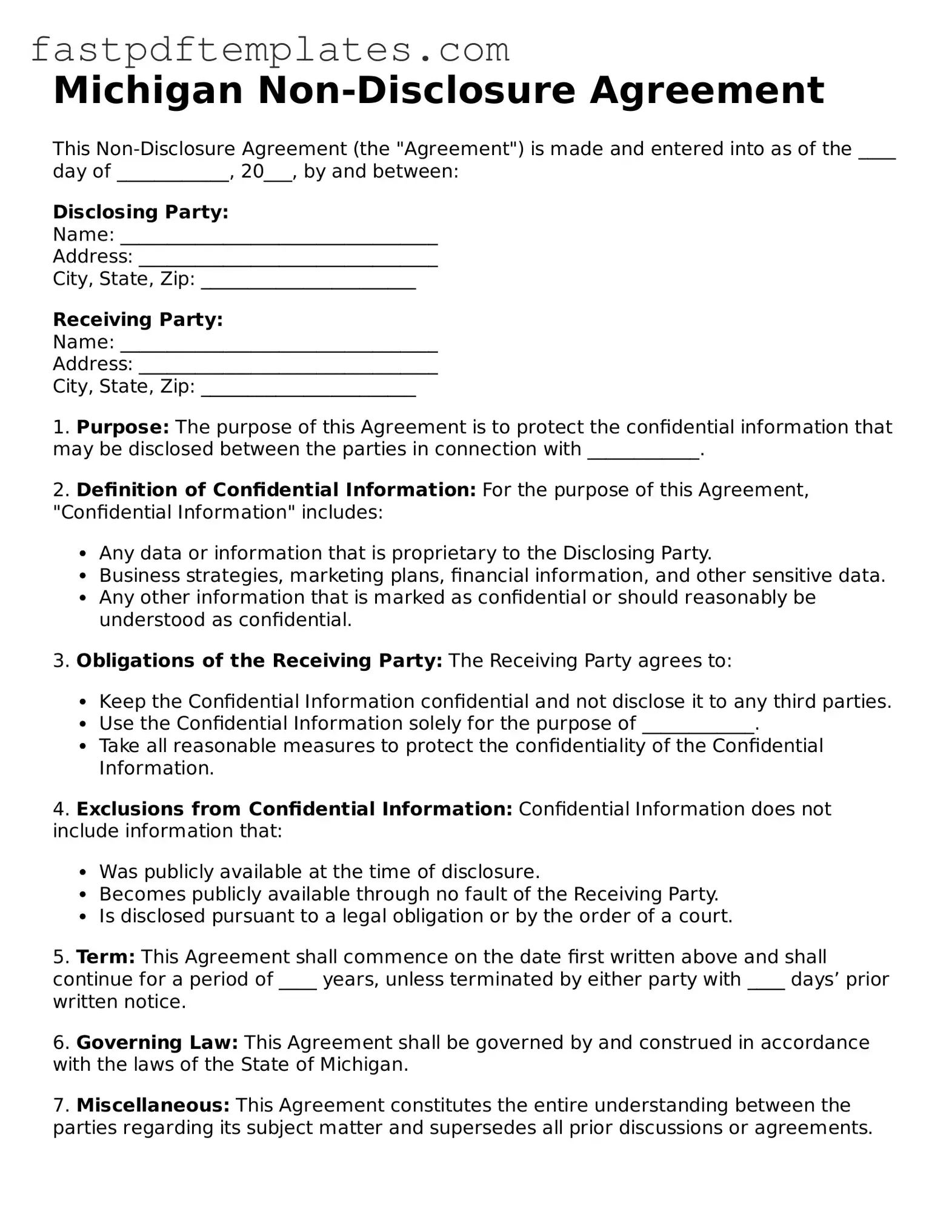 Attorney-Approved Michigan Non-disclosure Agreement Document