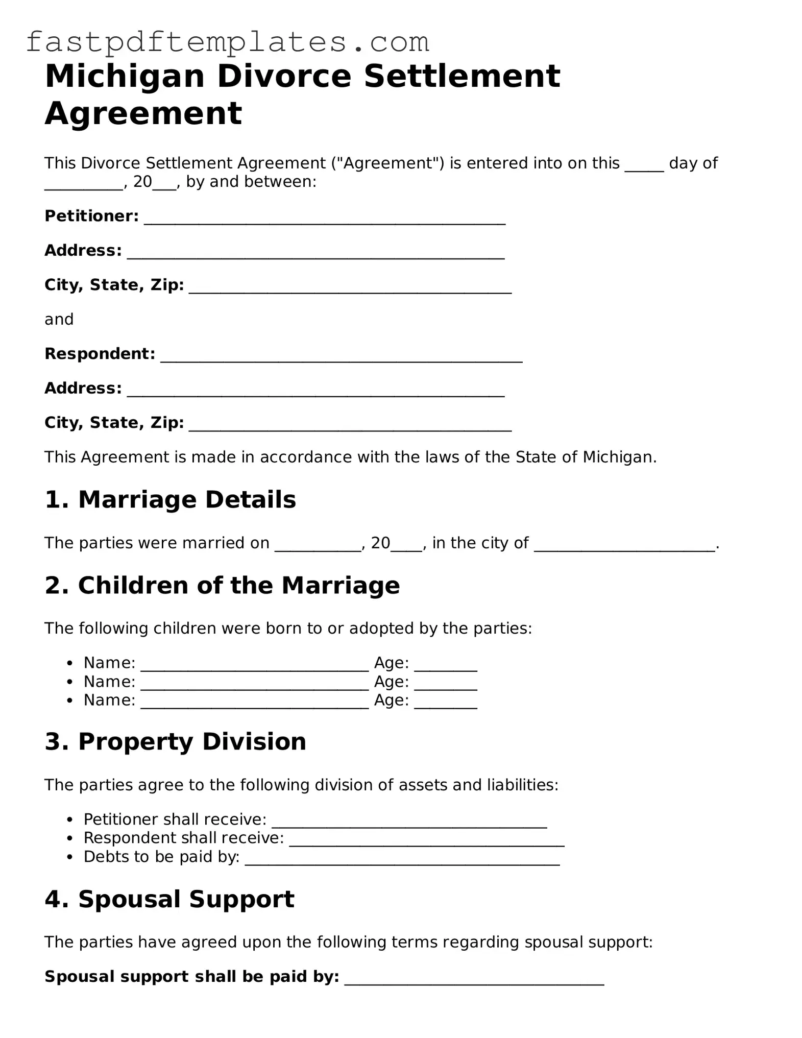 Attorney-Approved Michigan Divorce Settlement Agreement Document