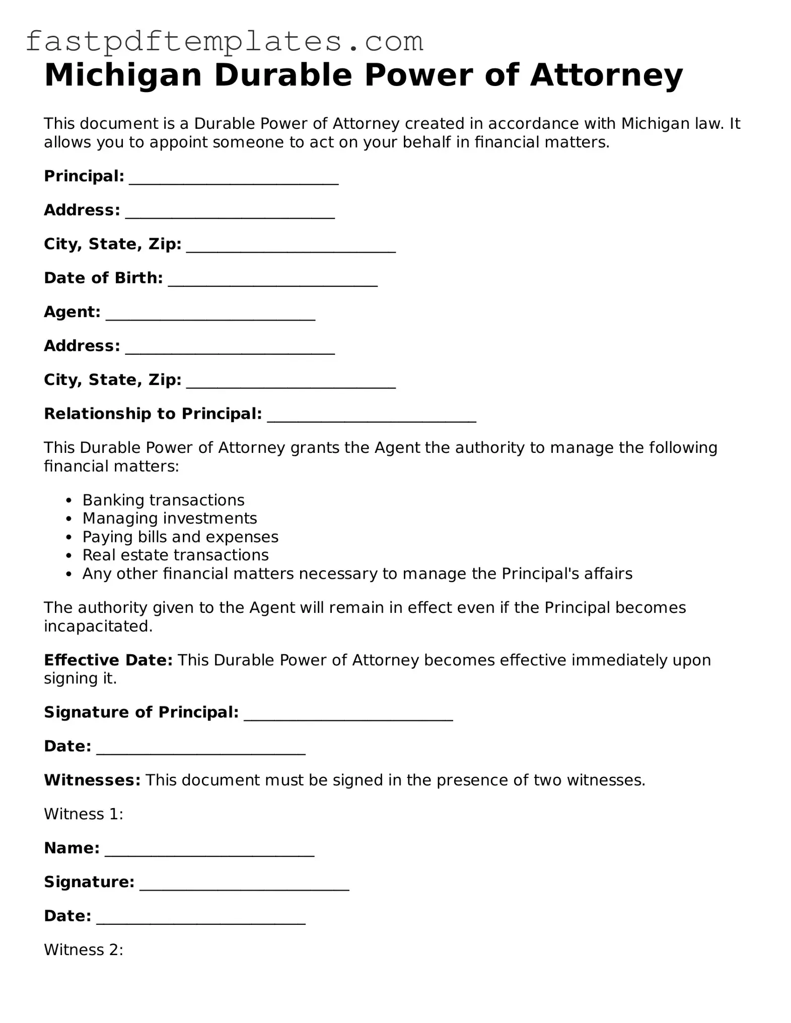 Attorney-Approved Michigan Durable Power of Attorney Document