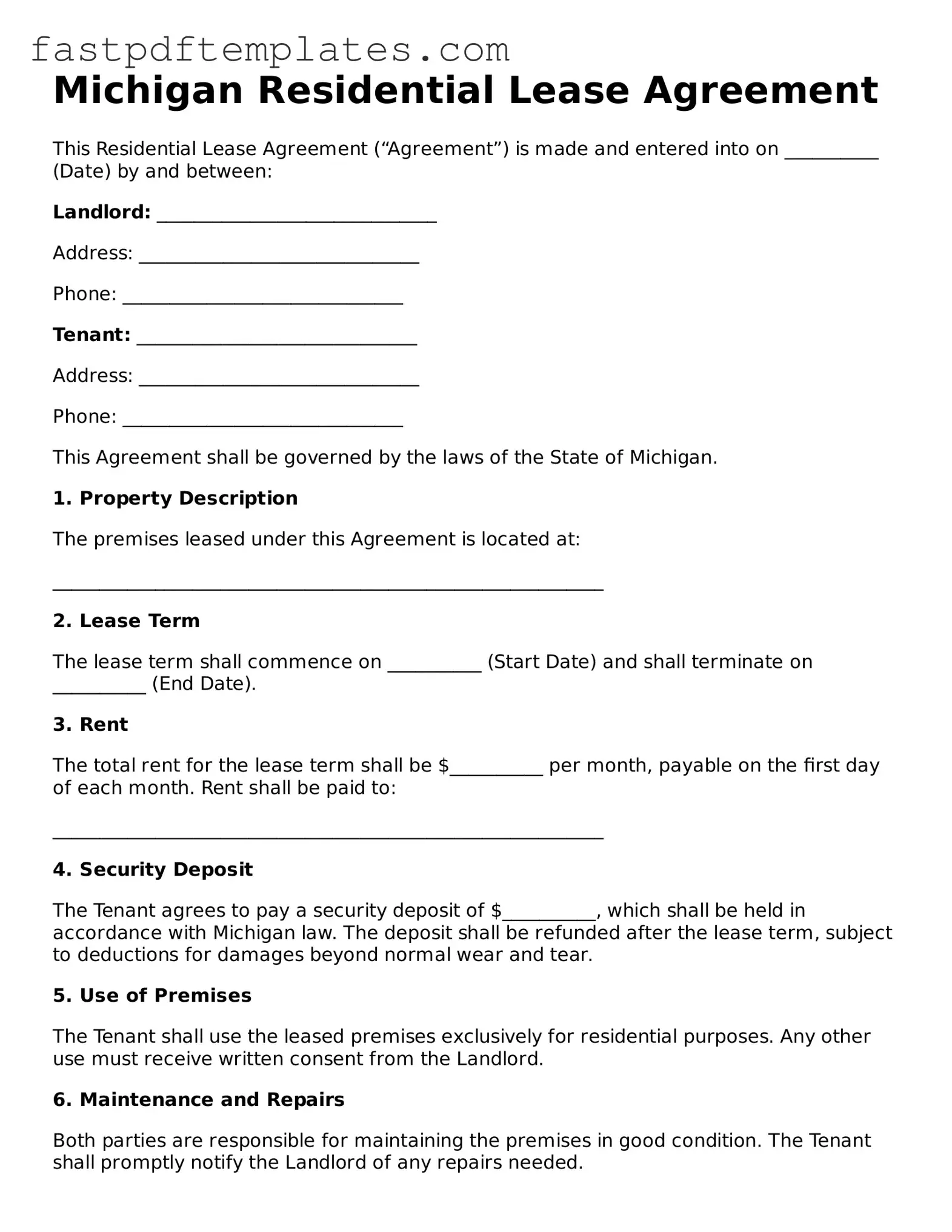 Attorney-Approved Michigan Residential Lease Agreement Document