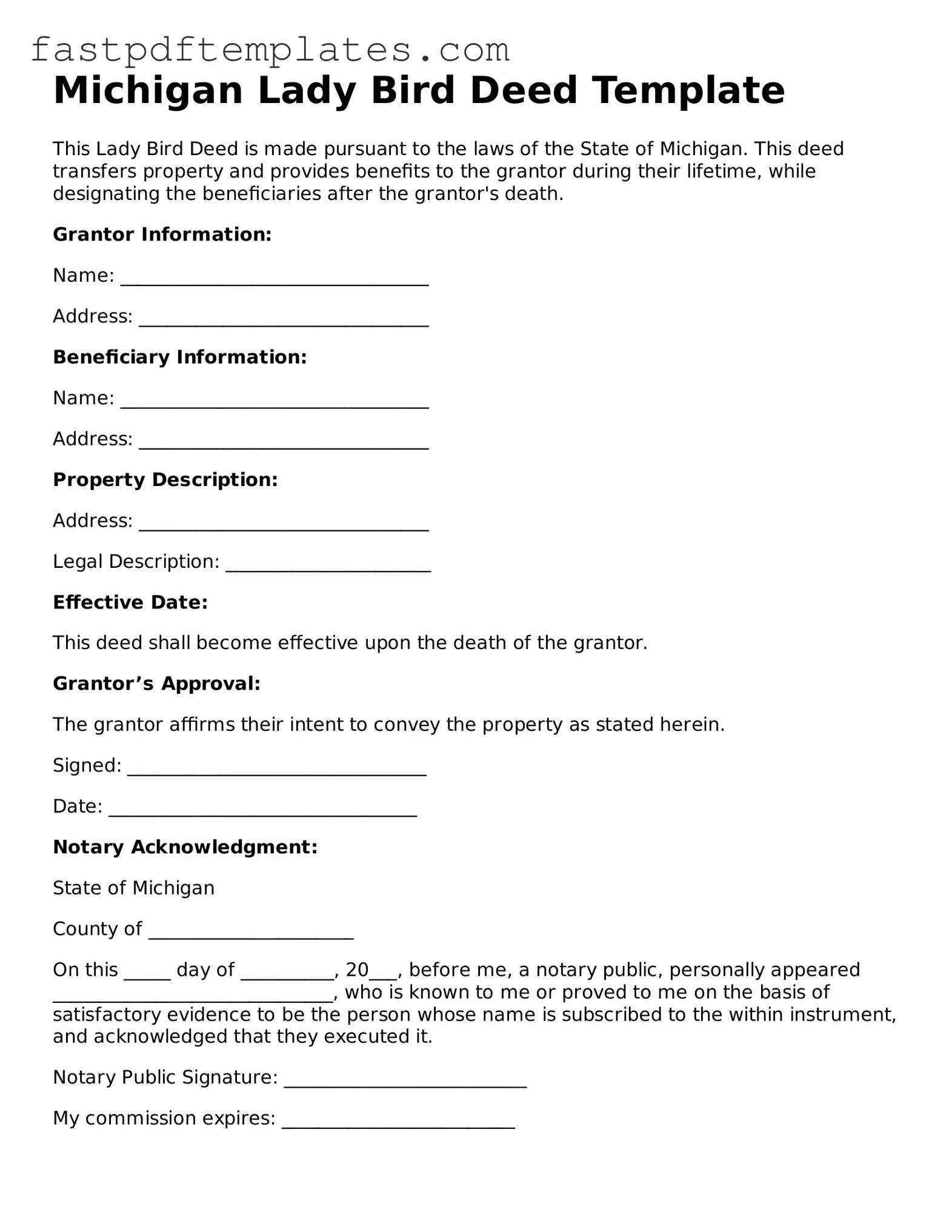 Attorney-Approved Michigan Lady Bird Deed Document