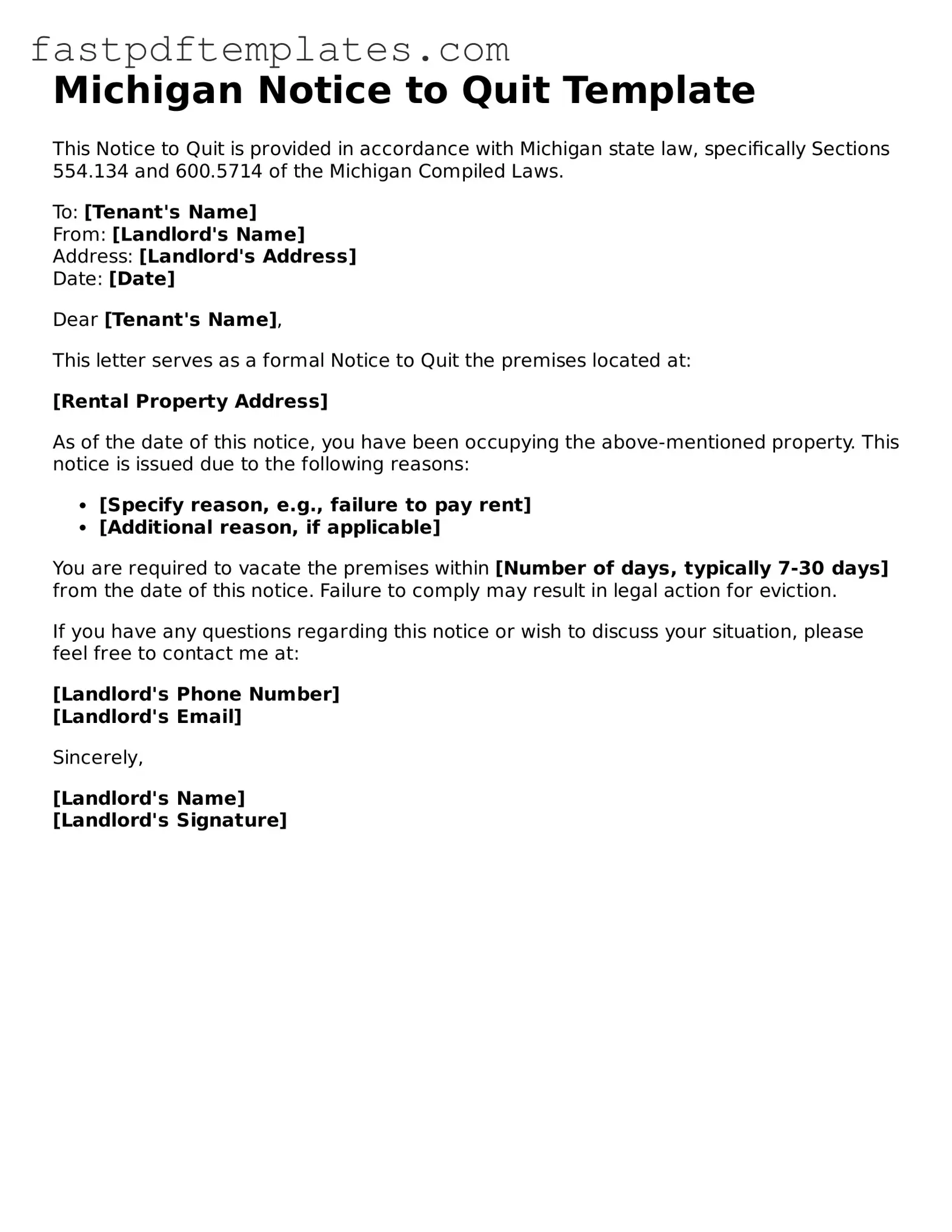 Attorney-Approved Michigan Notice to Quit Document