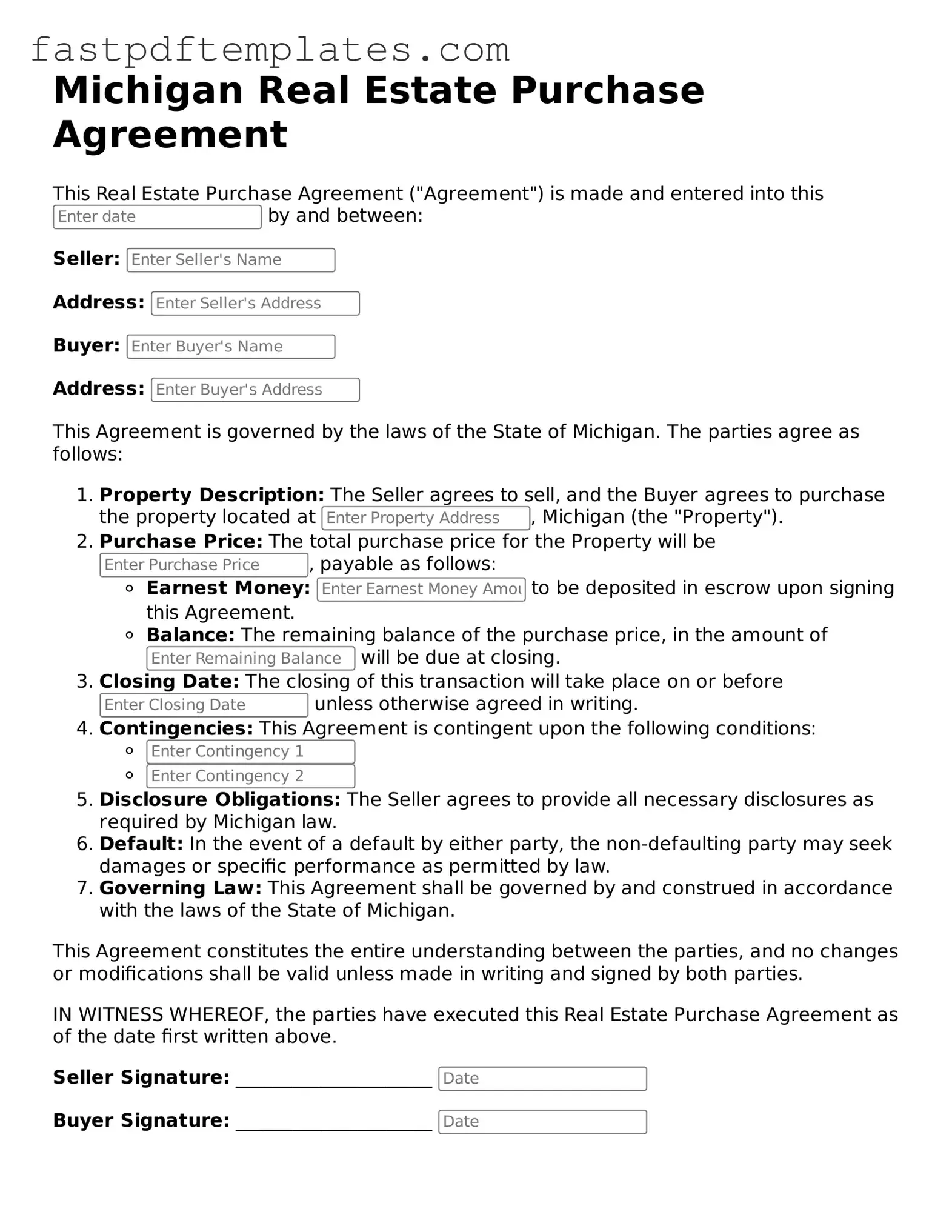 Attorney-Approved Michigan Real Estate Purchase Agreement Document