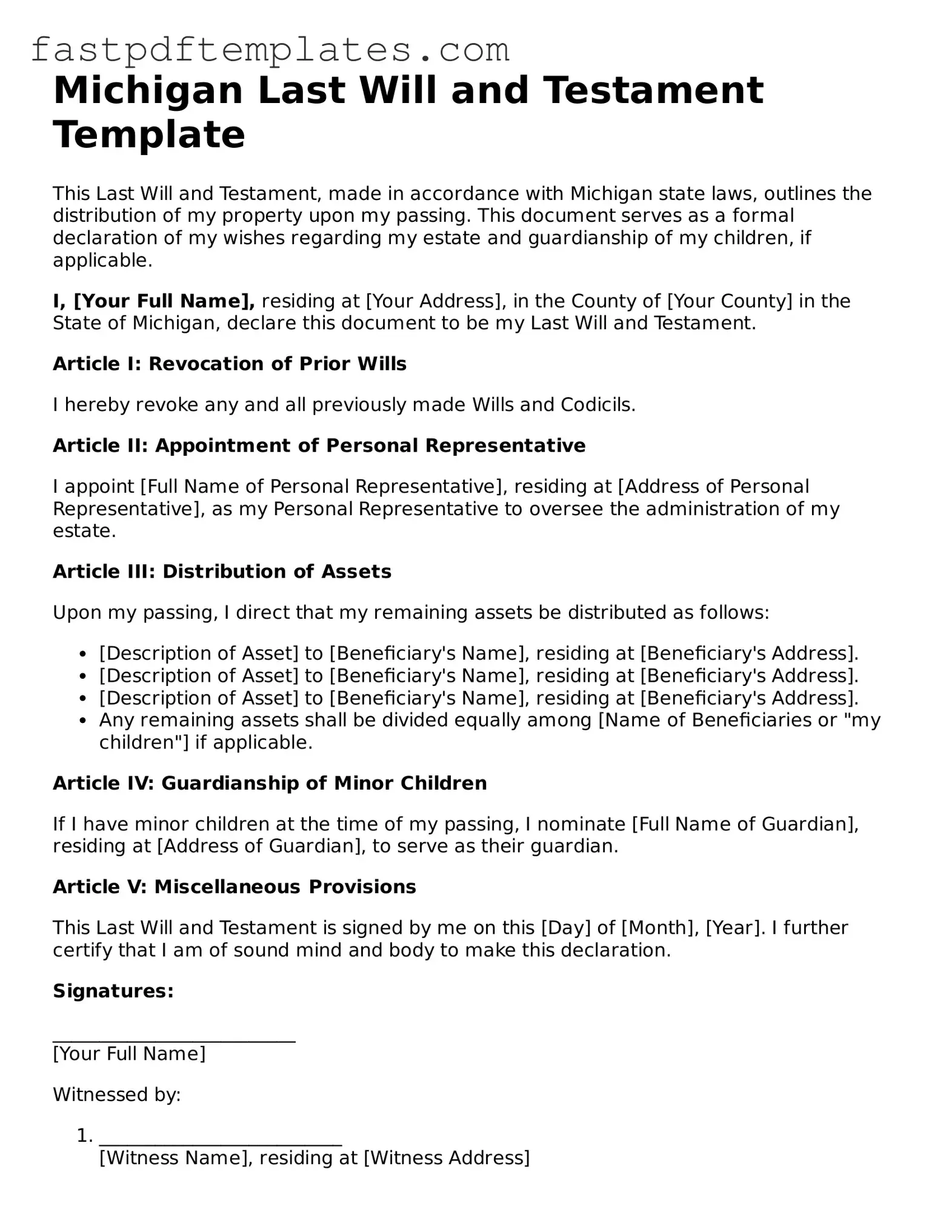 Attorney-Approved Michigan Last Will and Testament Document