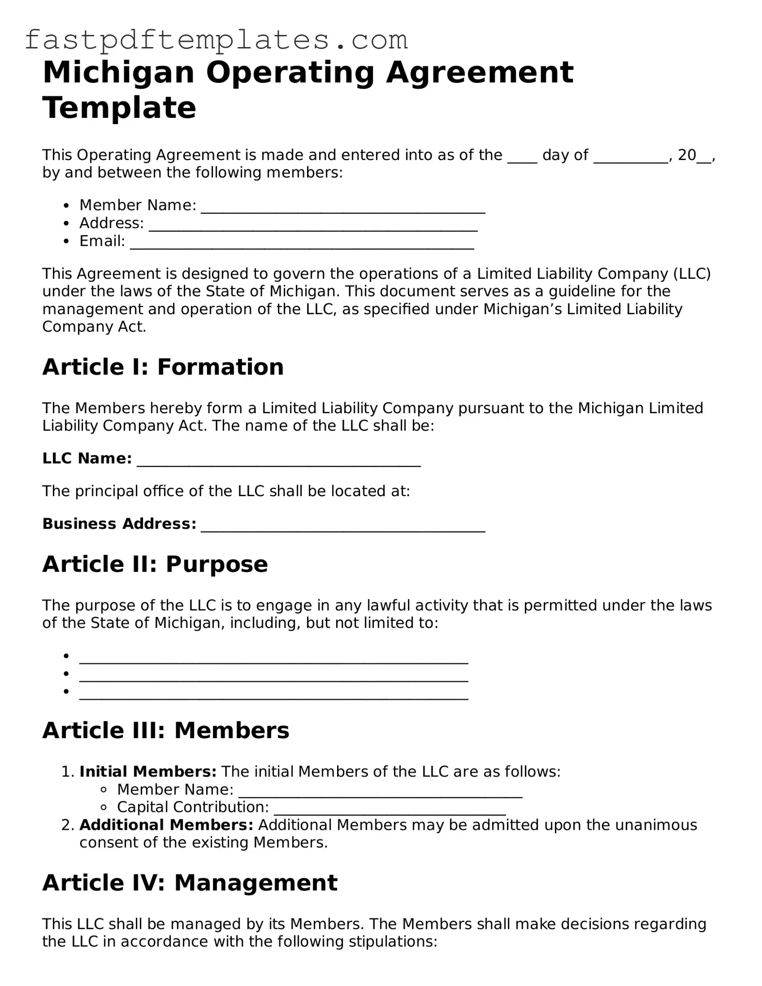 Attorney-Approved Michigan Operating Agreement Document