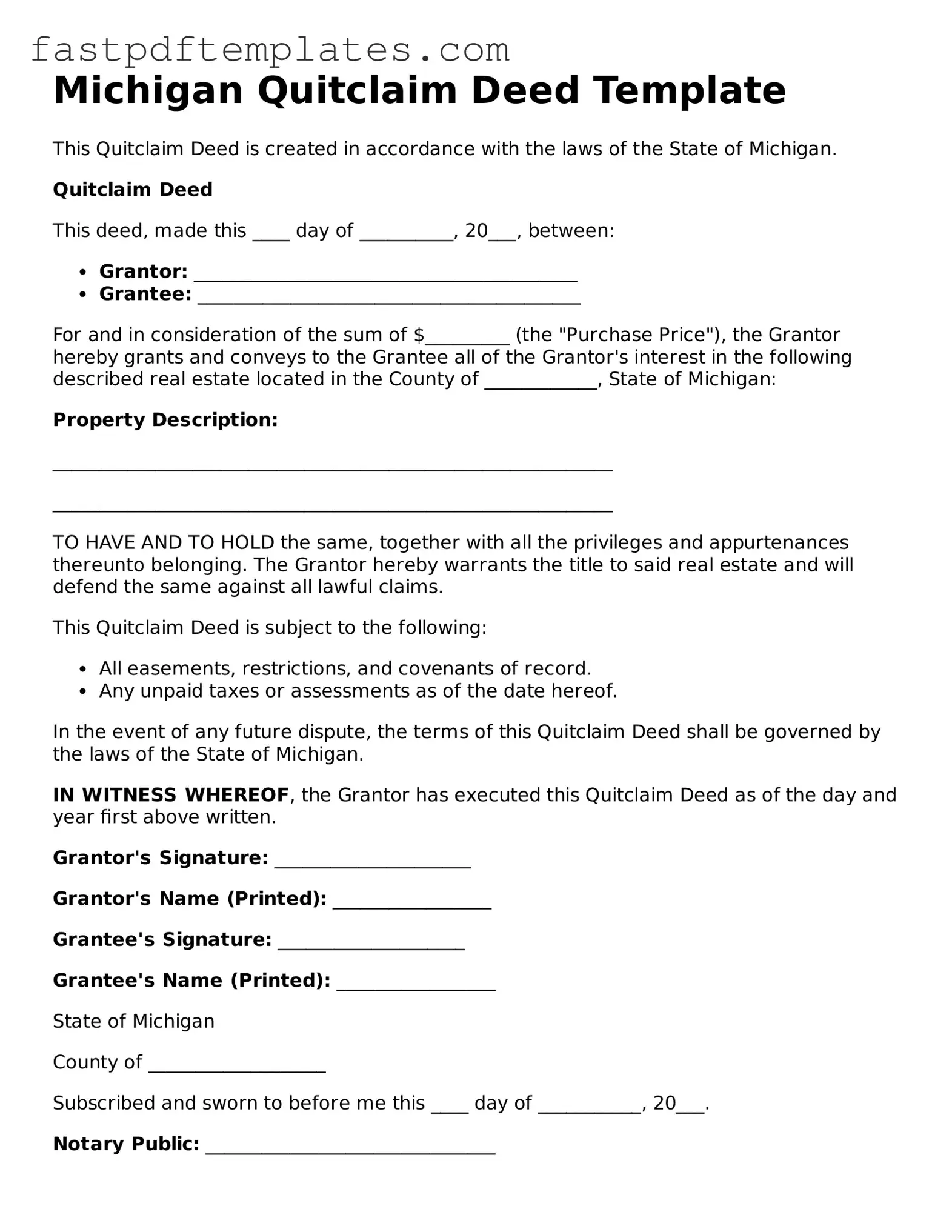 Attorney-Approved Michigan Quitclaim Deed Document
