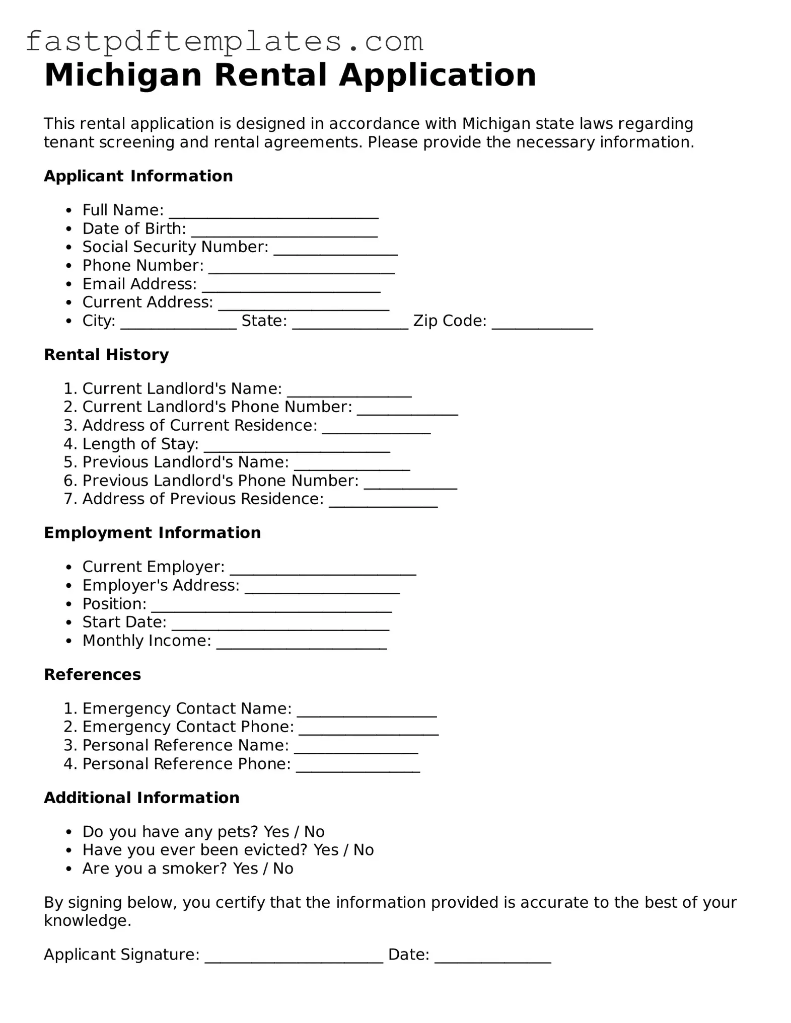 Attorney-Approved Michigan Rental Application Document