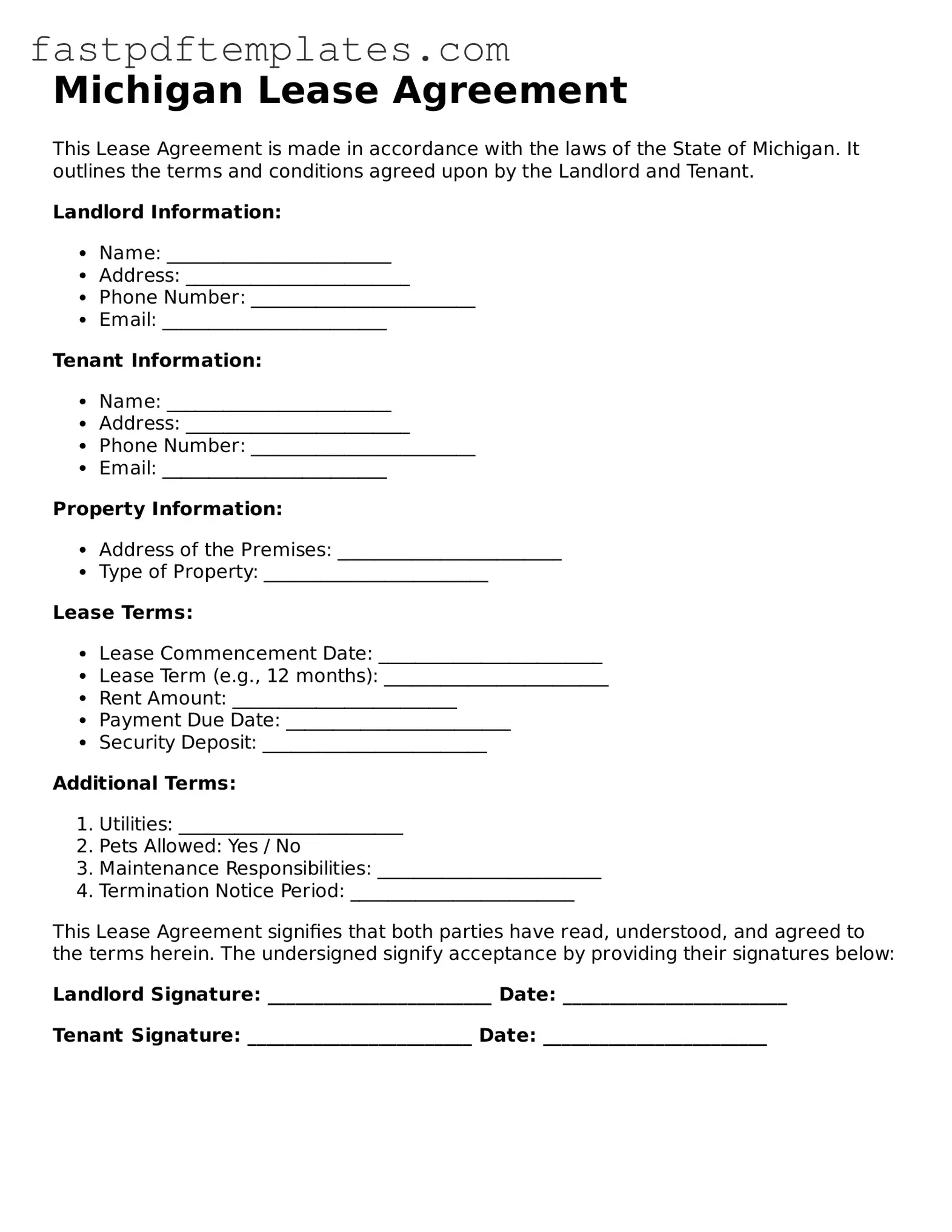 Attorney-Approved Michigan Lease Agreement Document