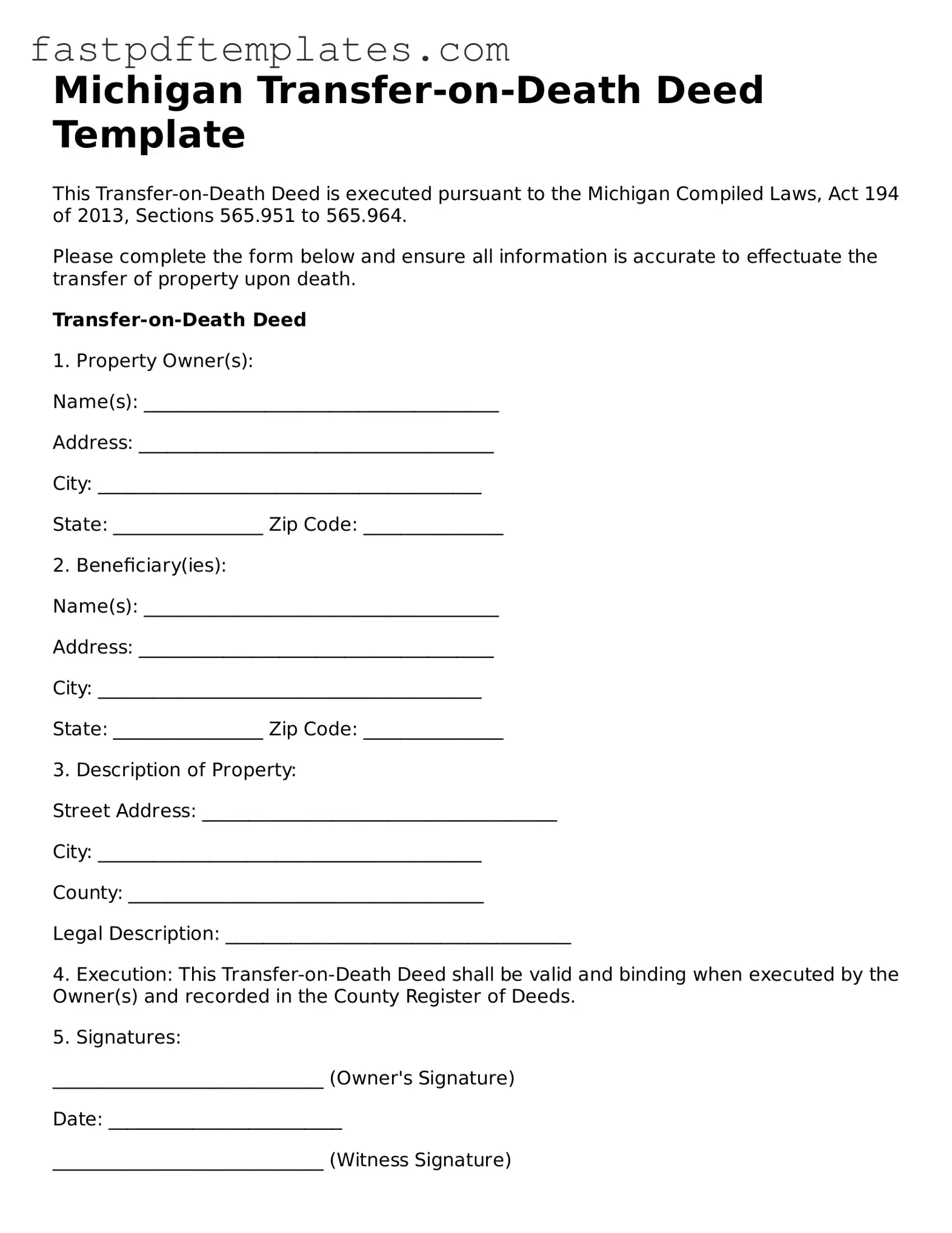 Attorney-Approved Michigan Transfer-on-Death Deed Document