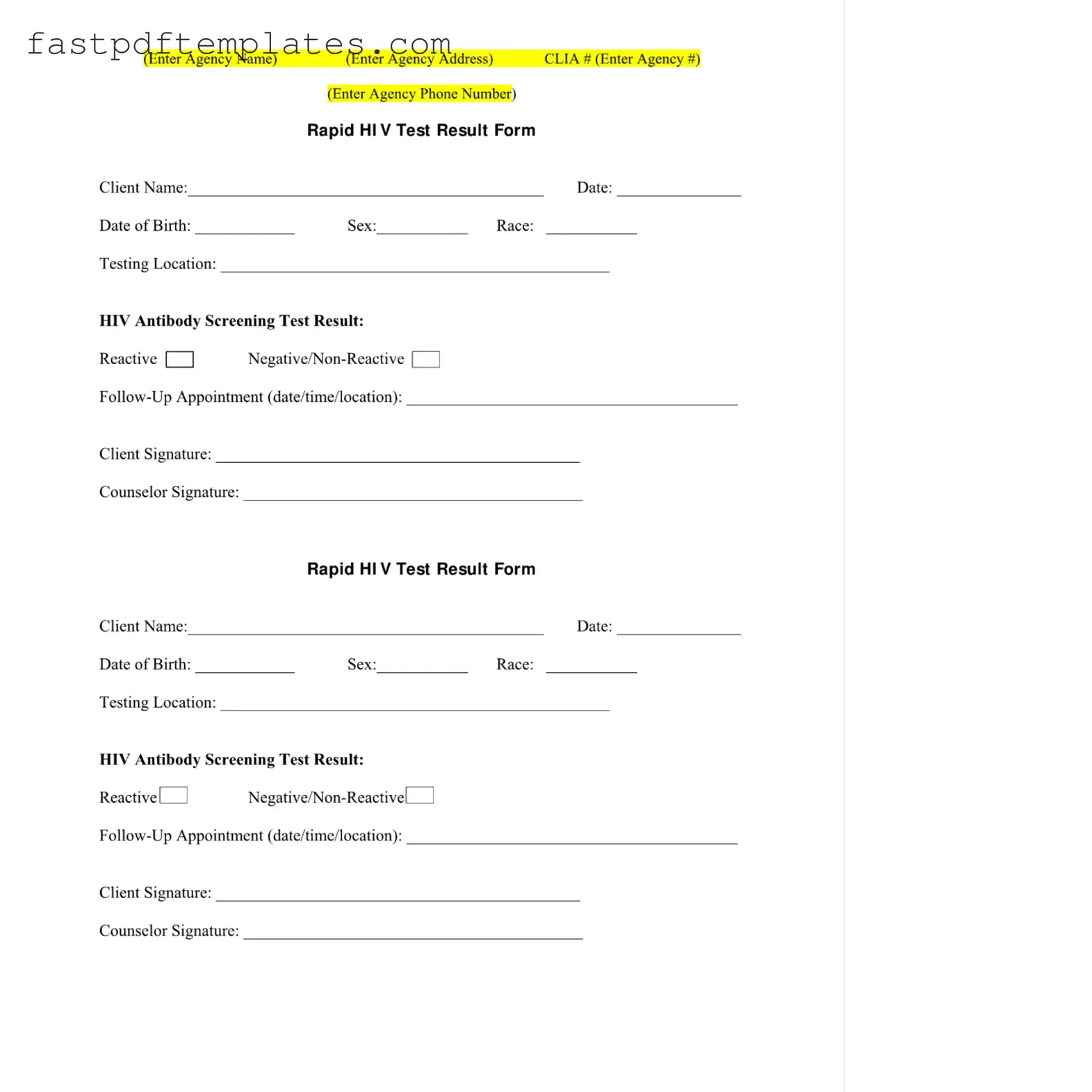 Blank Negative Hiv Test Form