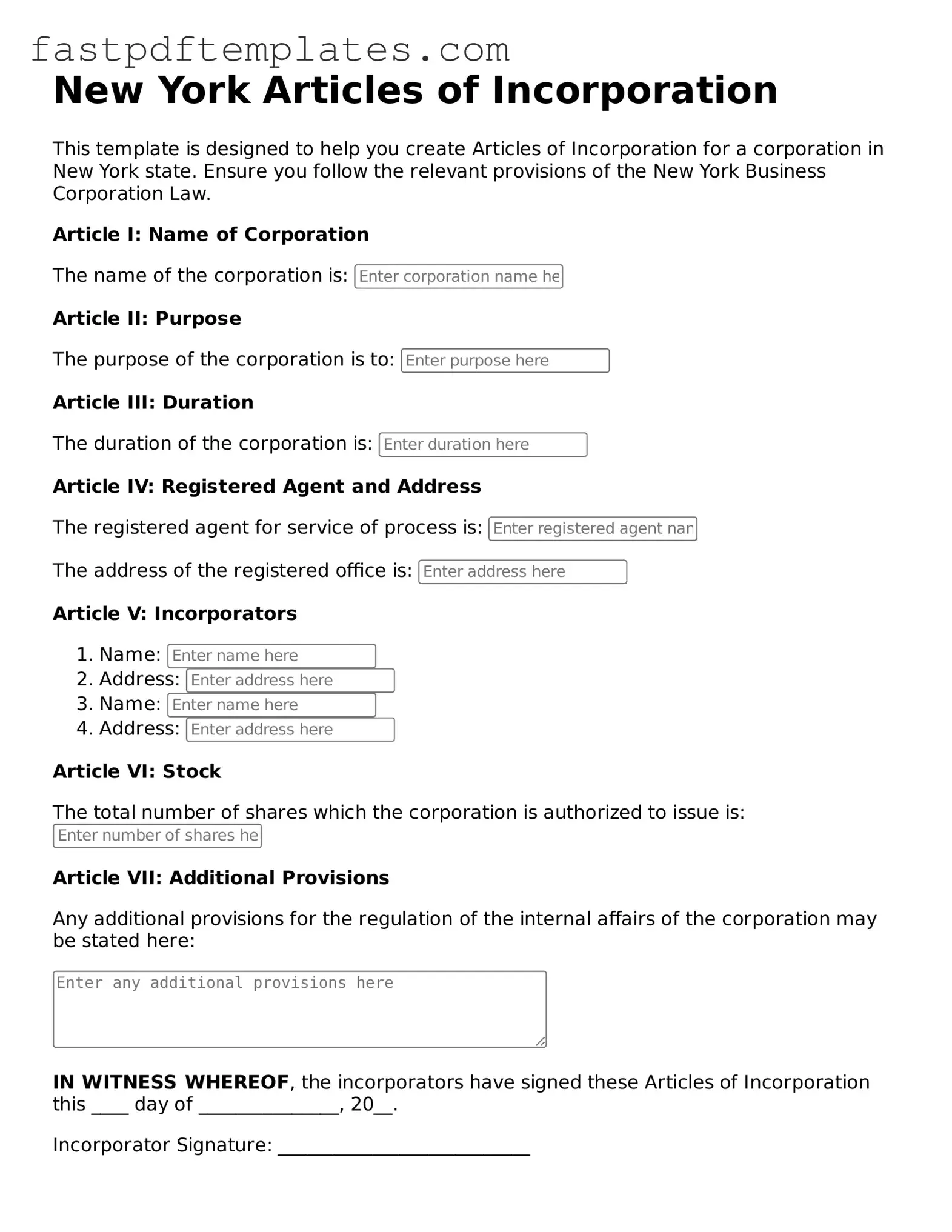 Attorney-Approved New York Articles of Incorporation Document