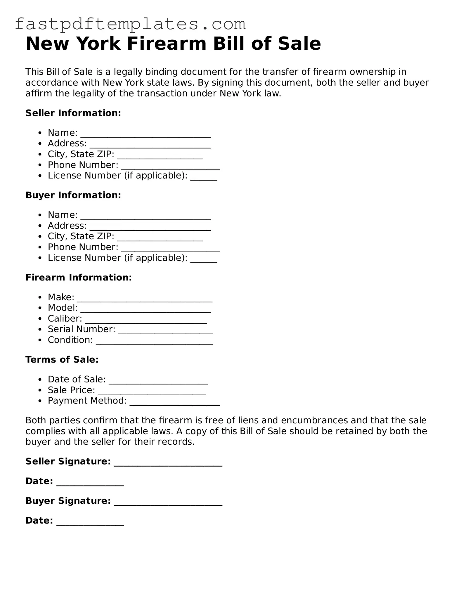 Attorney-Approved New York Firearm Bill of Sale Document