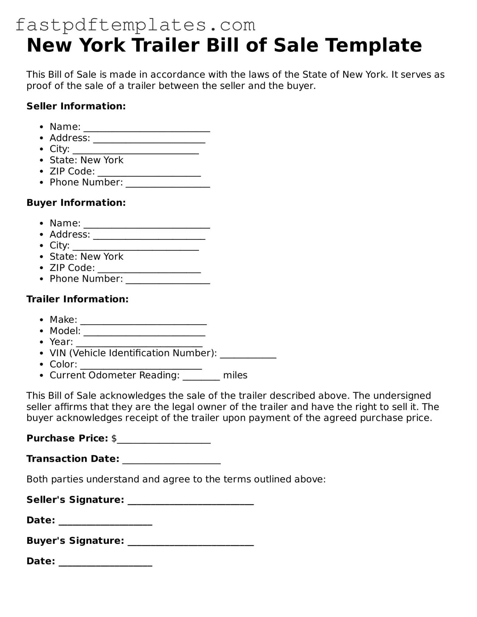 Attorney-Approved New York Trailer Bill of Sale Document