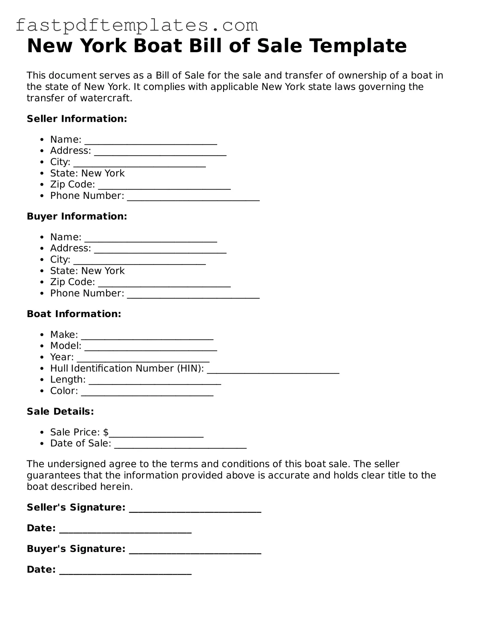 Attorney-Approved New York Boat Bill of Sale Document