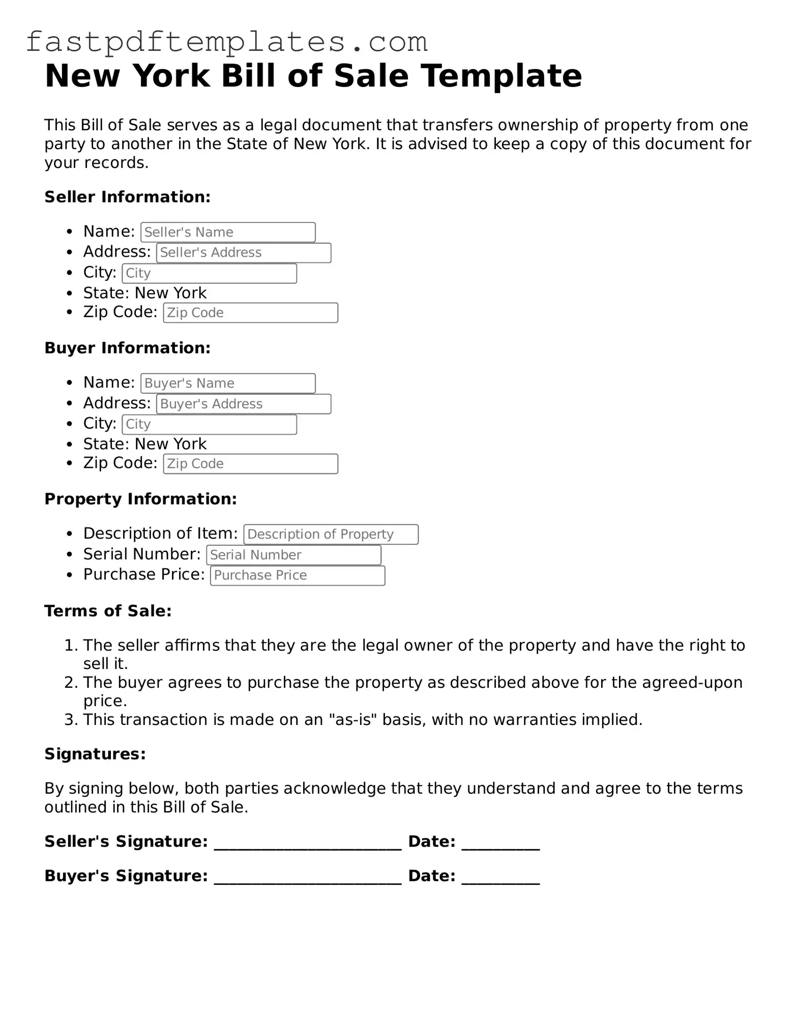 Attorney-Approved New York Bill of Sale Document