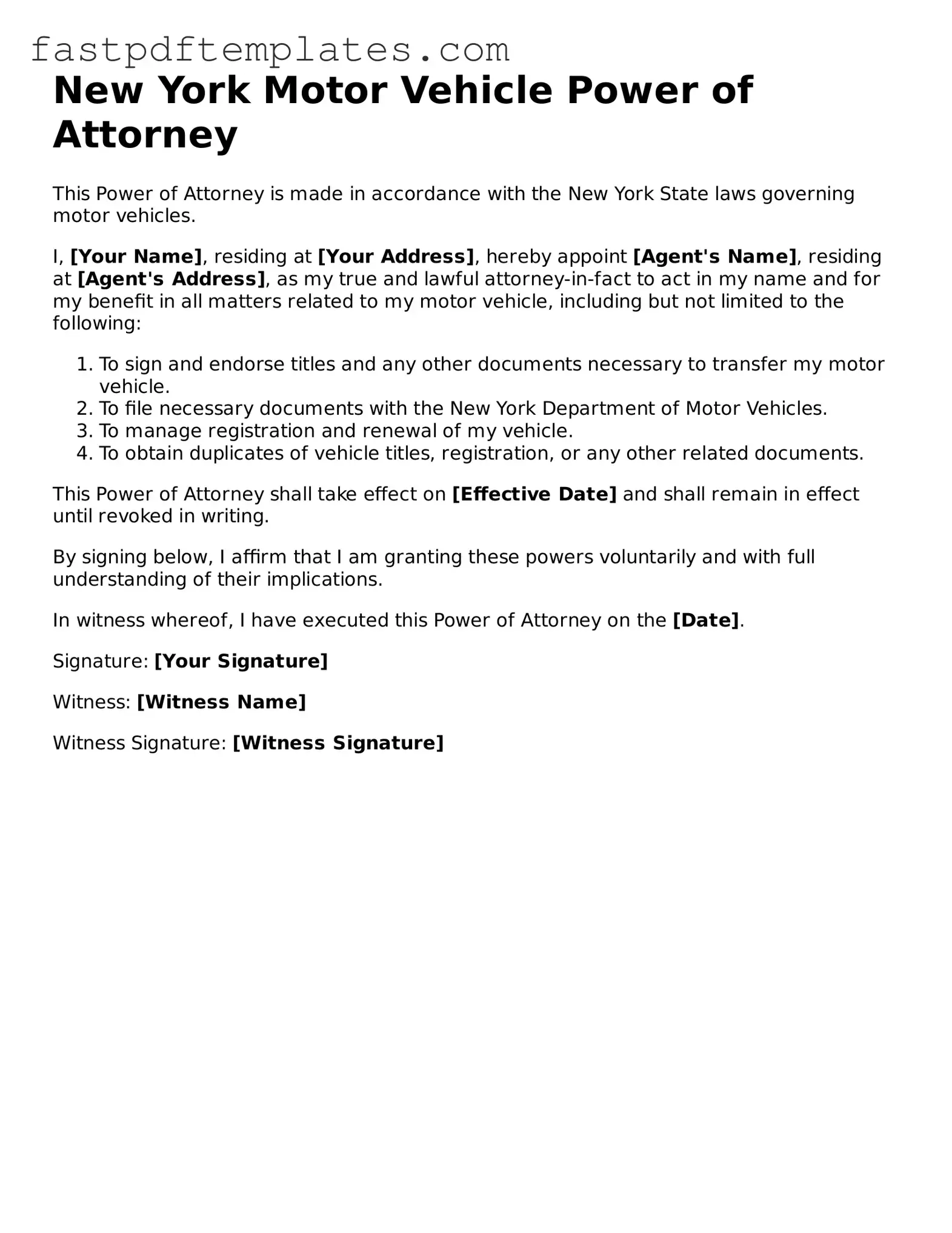 Attorney-Approved New York Motor Vehicle Power of Attorney Document